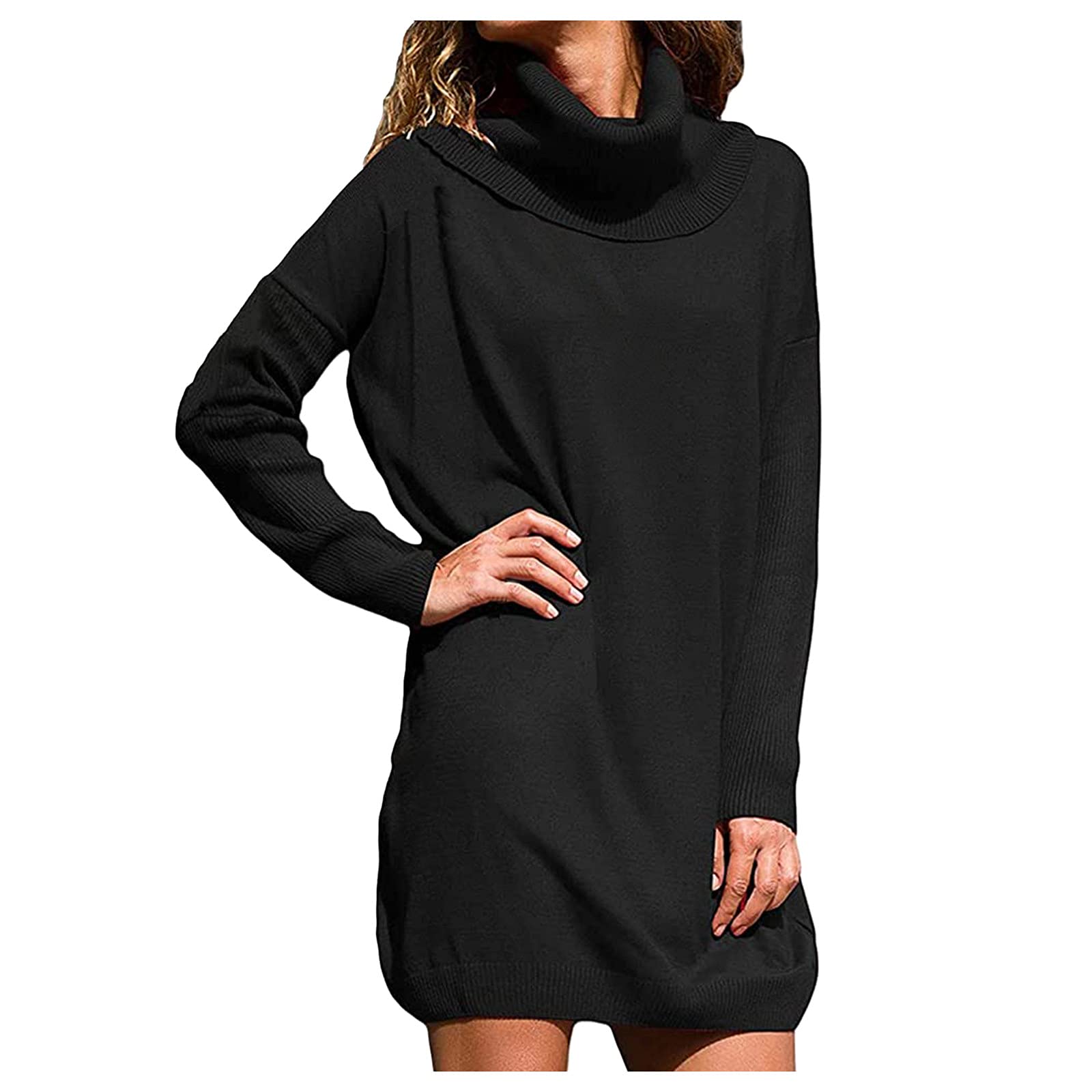 Women's Casual Turtleneck Long Sleeve Knit Sweater Dress - Loose Pullover Jumper for Fall Winter Fashion, Office Wear & Date Night Outfits