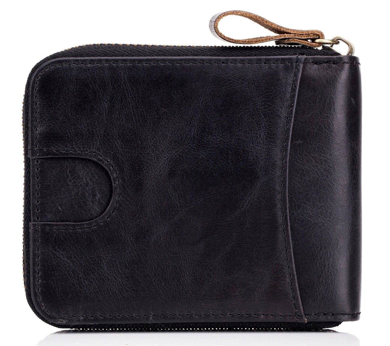 BULLCAPTAIN Genuine Leather RFID Blocking Wallet for Men - Slim Bifold Zipper Credit Card Holder with Money Clip (Black) | Perfect for Business, Travel & Everyday Use