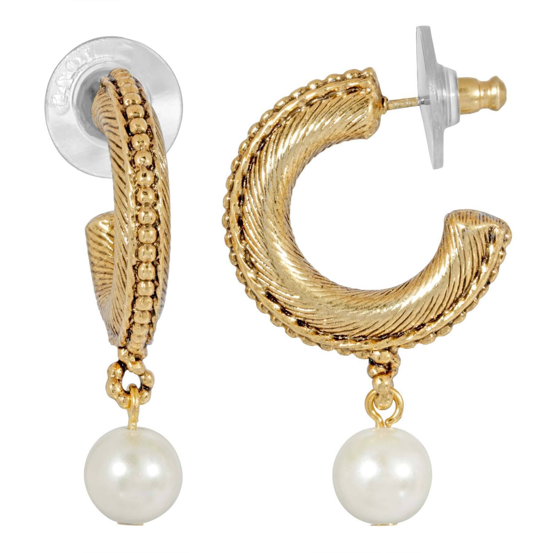 1928 Vintage Style Hoop Earrings with Faux Pearl Drops - Elegant Dangle Earrings for Women, Perfect for Weddings, Parties & Everyday Wear