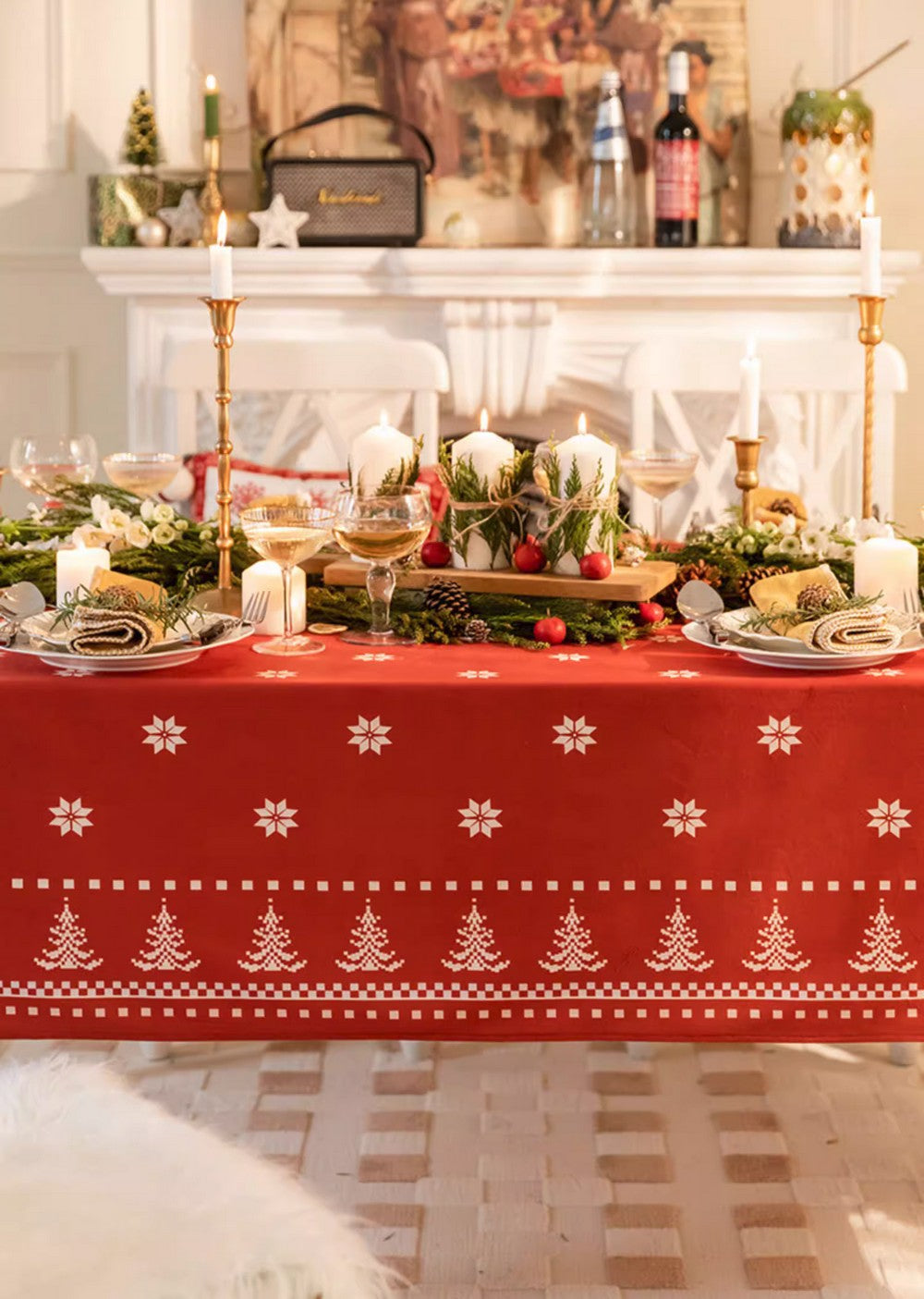 Extra Large Modern Rectangular Tablecloth - Christmas Edelweiss Design for Dining Room, Kitchen & Round Tables | Waterproof & Wrinkle-Resistant Fabric | Perfect for Holiday Dinners, Parties & Home Decor