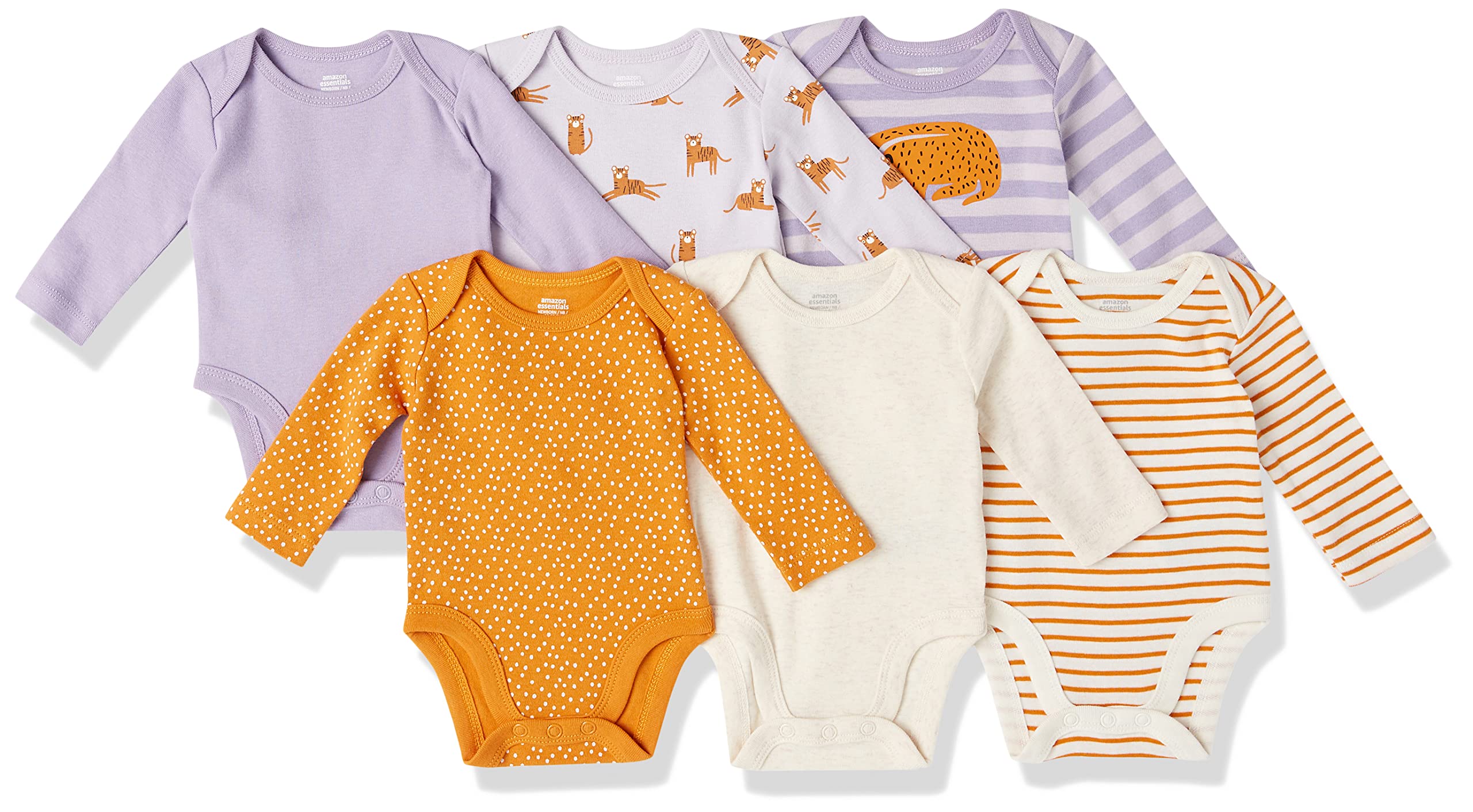 Amazon Essentials Baby Girls' Long-Sleeve Bodysuits 6-Pack | Soft Cotton Onesies for Newborns & Infants | Perfect for Everyday Wear, Playtime & Photo Shoots