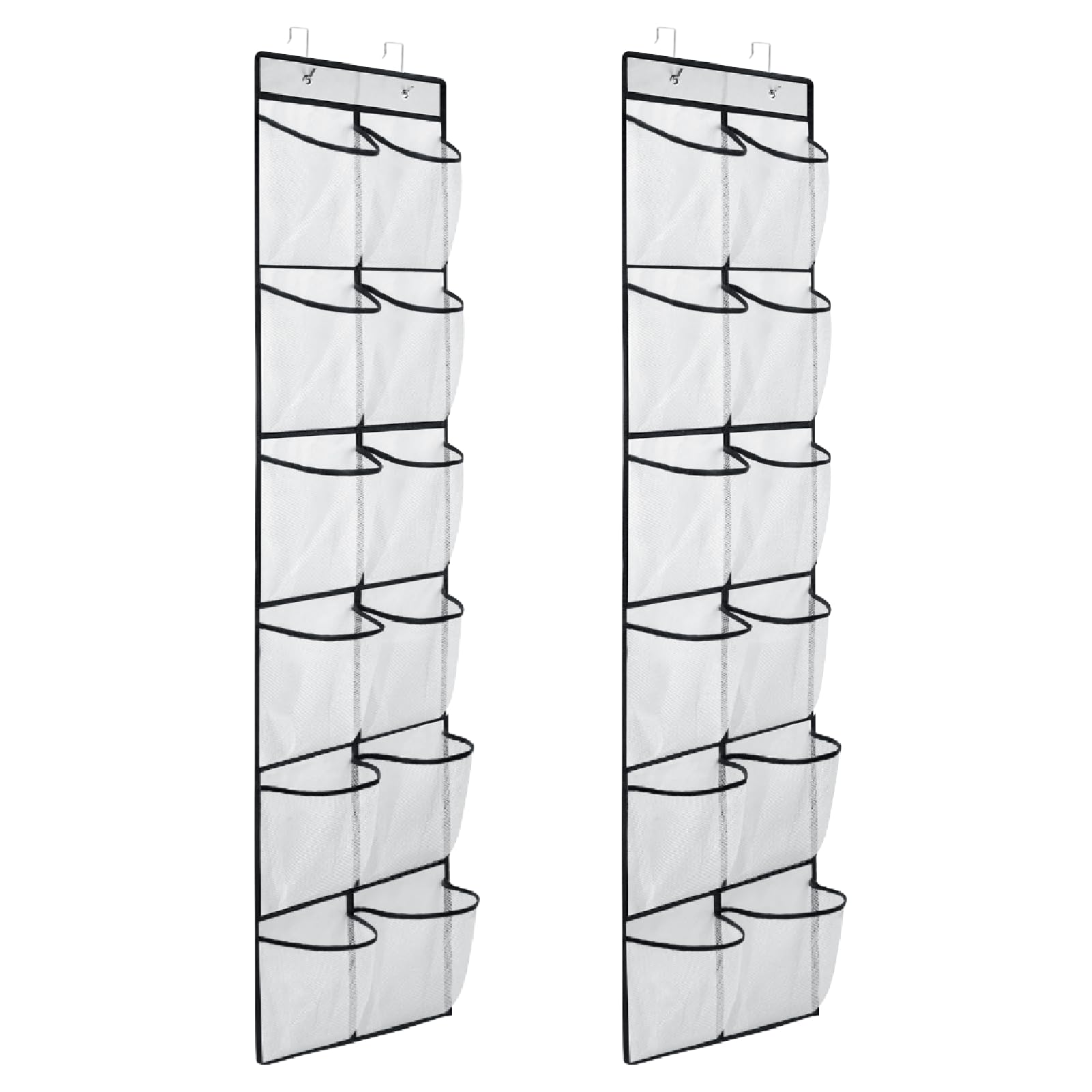 MSLOVE Over The Door Shoe Organizer with 12 Large Mesh Pockets - Space Saving Hanging Shoe Storage for Closet, Bedroom & Entryway - White (2 Pack) - Perfect for Small Spaces & Apartment Living