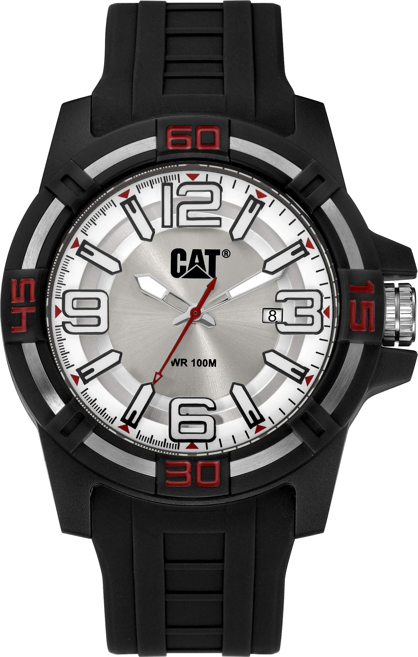 CAT Pipe Men's Watch - 45mm Stainless Steel Case with Silicone Strap - Durable Waterproof Wristwatch for Construction, Outdoor Work & Casual Wear