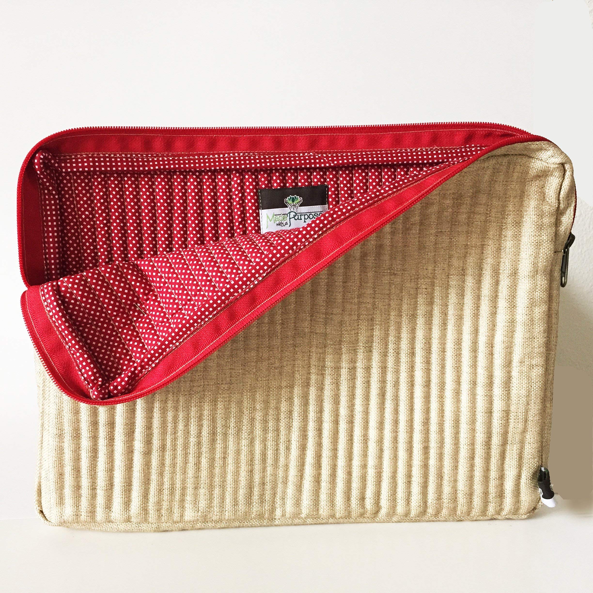 Premium 13-inch MacBook Pro Laptop Case - Beige & Red Fair Trade Computer Sleeve Bag for Travel & Work | Protective Cover for MacBook Air/Pro | Office, Commute & Business Trips Accessory