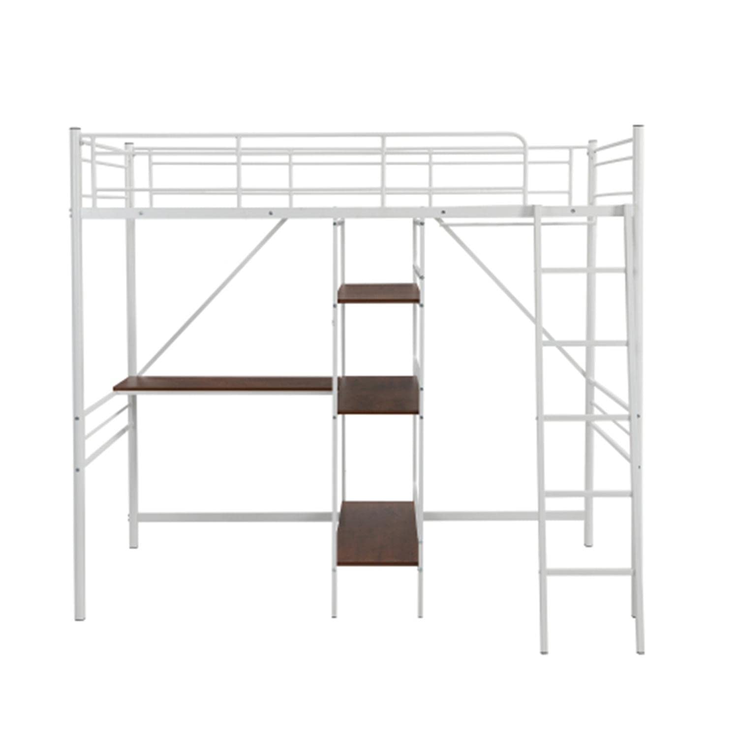 Twin Size Loft Bed with L-Shaped Desk & Shelves - Sturdy Metal Frame with Safety Guardrail - Easy to Assemble White Space-Saving Bed - Perfect for Small Bedrooms, Dorms & Studio Apartments