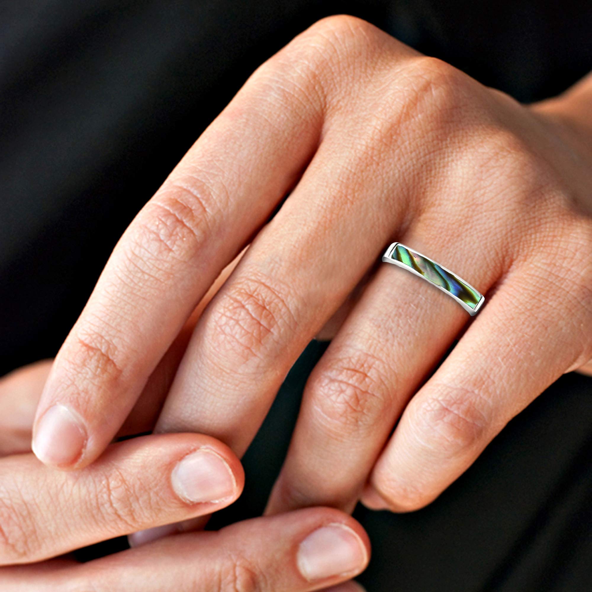 AeraVida .925 Sterling Silver Ring with Rectangular Bar Abalone Shell Inlay - Classic Wedding Band for Women, Comfort Fit Casual Jewelry, Perfect Gift for Daughter, Mother, Wife (Sizes 5-10) | Ideal for Everyday Wear, Special Occasions & Anniversary Gifts