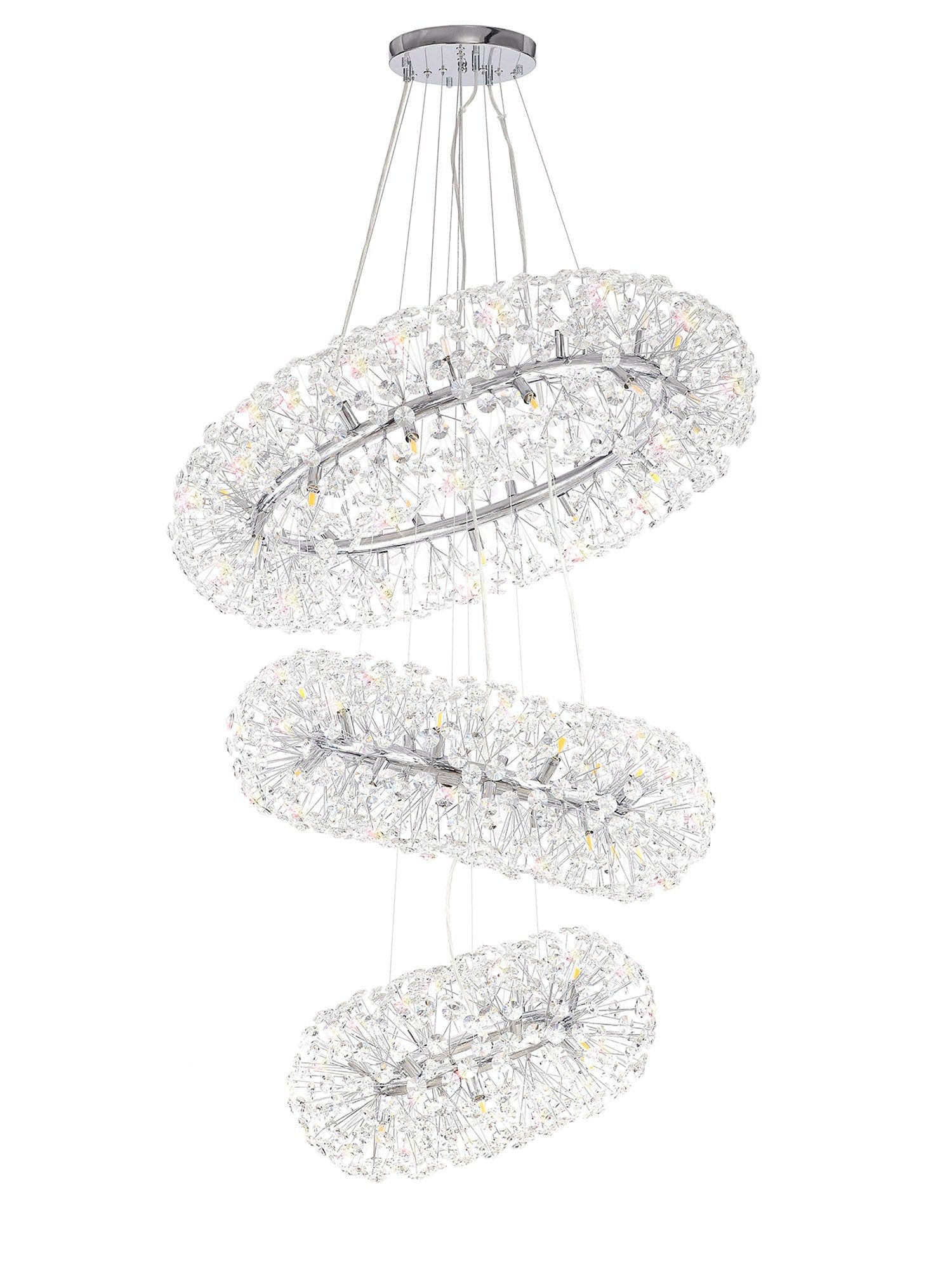 Bellagio 3-Tier Pendant Light Fixture - 58 G9 Bulb Chandelier in Chrome/Gold/Crystal Finish - Perfect for Dining Room, Foyer, or Luxury Home Decor