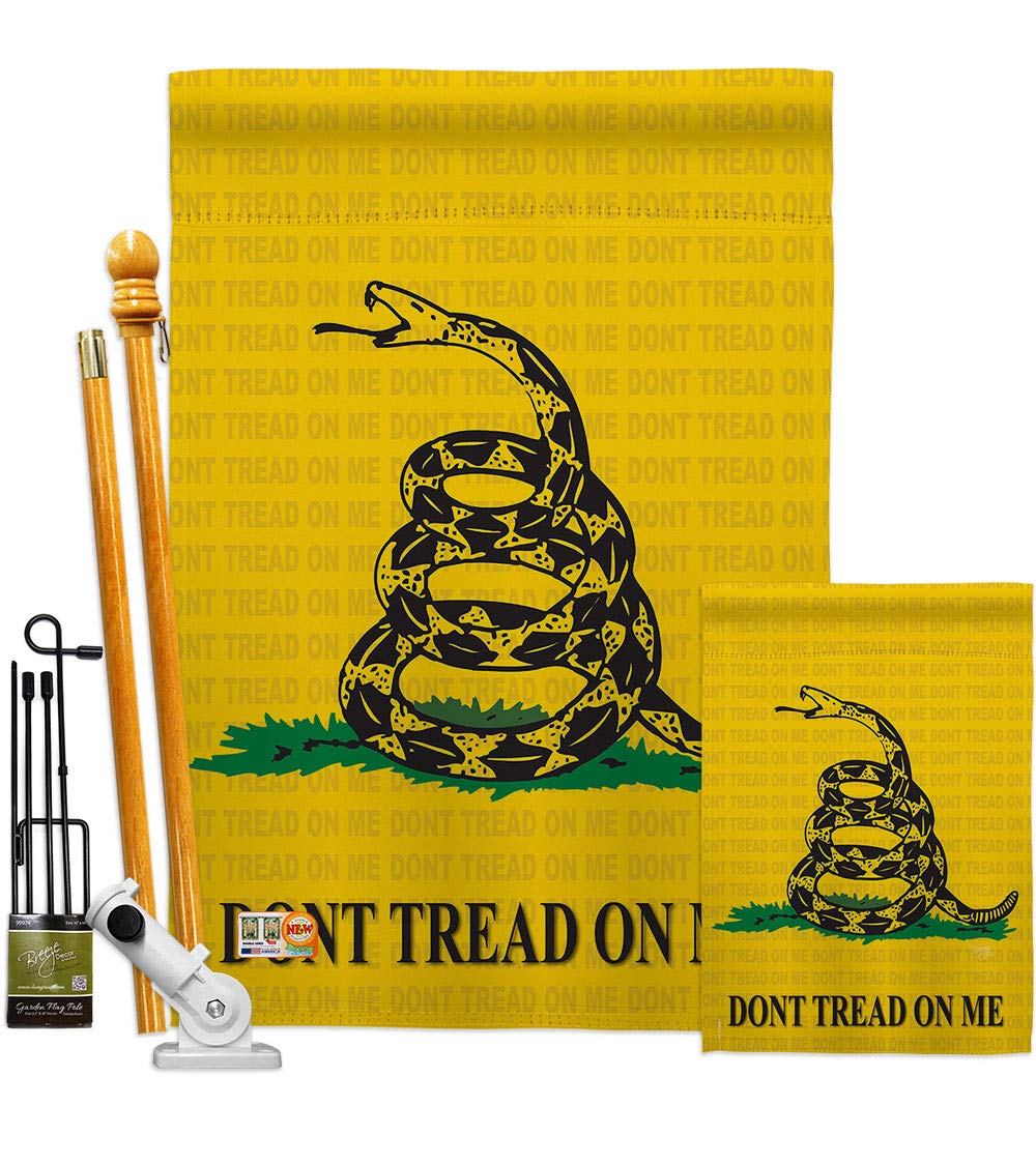 Gadsden Garden House Flags Kit - Patriotic Americana US Historic July 4th Memorial Veteran Independence Day Decor - Made in USA 28x40 Inch - Perfect for Yard, Porch & Outdoor Holiday Decorations