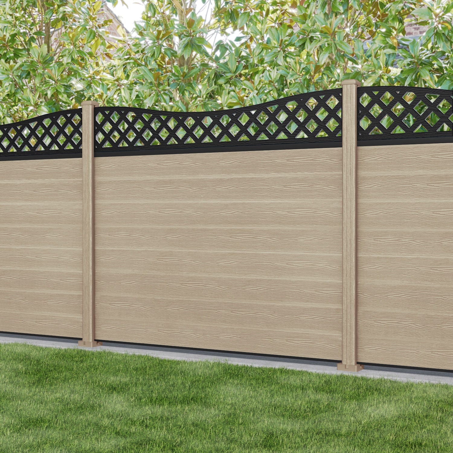 Classic Low Wave Fence Panel - Light Oak Composite Fencing with Durable Posts | Perfect for Backyard Privacy, Garden Borders & Decorative Landscaping