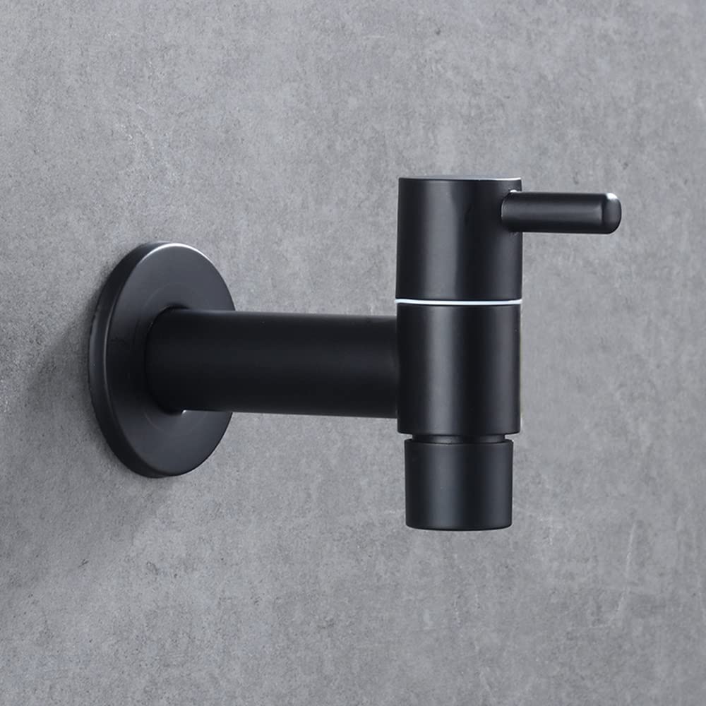 Wall Mounted Sink Laundry Faucet - Brass Bathroom Mop Pool Faucet with Cold Water Tap, Black Paint Finish for Modern Utility Rooms and Outdoor Spaces