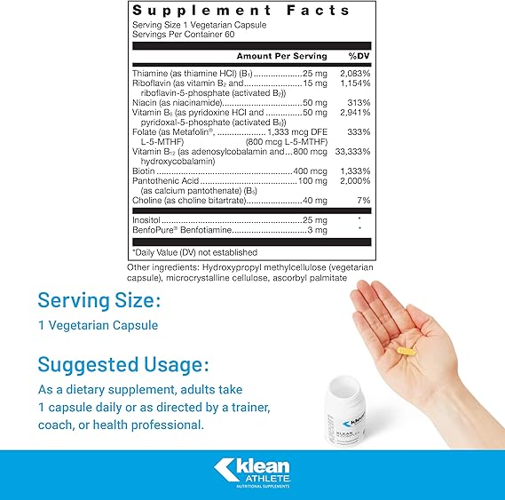 Premium Klean B Complex Vitamins - High Potency B Vitamin Supplement for Energy, Metabolism & Stress Relief - Supports Immune Health & Brain Function - Ideal for Daily Wellness & Active Lifestyles