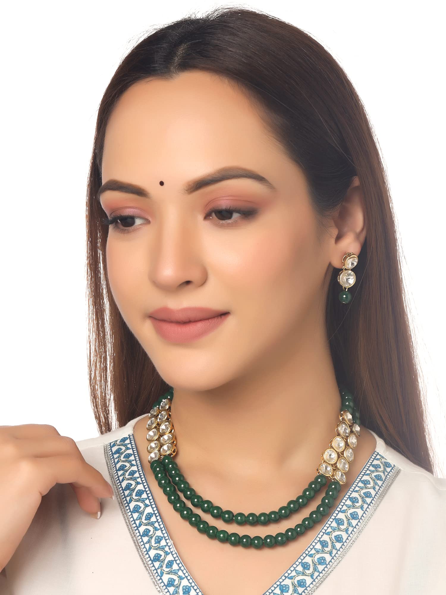 Yellow Beaded Choker Necklace Set for Women & Girls - Green Stone Jewelry with Gold Tone Pendant | Elegant Birthday & Anniversary Gift for Wife, Girlfriend, Daughter | Perfect for Parties, Weddings & Special Occasions