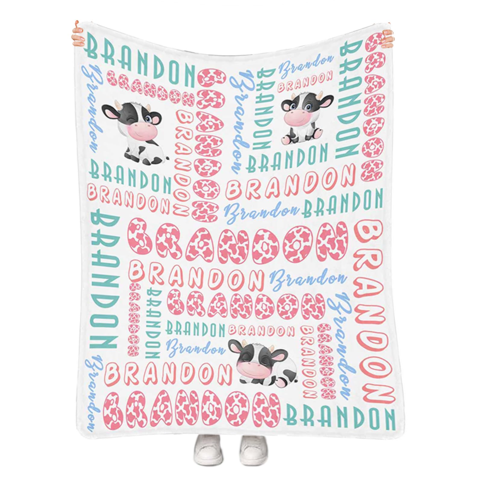 Artsadd Personalized Cow Print Fleece Blanket - Custom Name Baby Blanket for Girls & Boys | 30