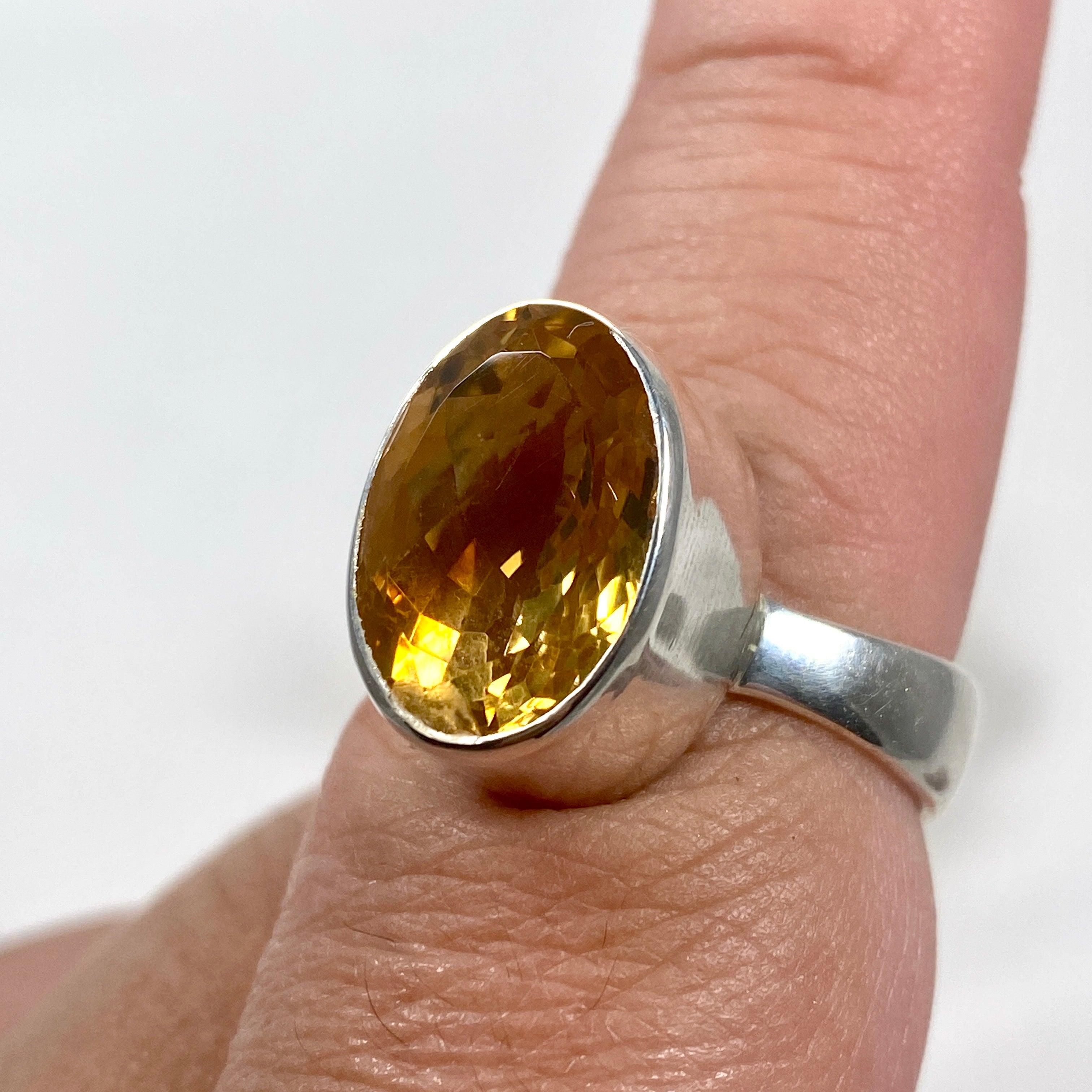 Natural Citrine Faceted Oval Ring - Size 9 - KRGJ2832 - Elegant Jewelry for Women, Perfect for Weddings, Parties & Everyday Wear