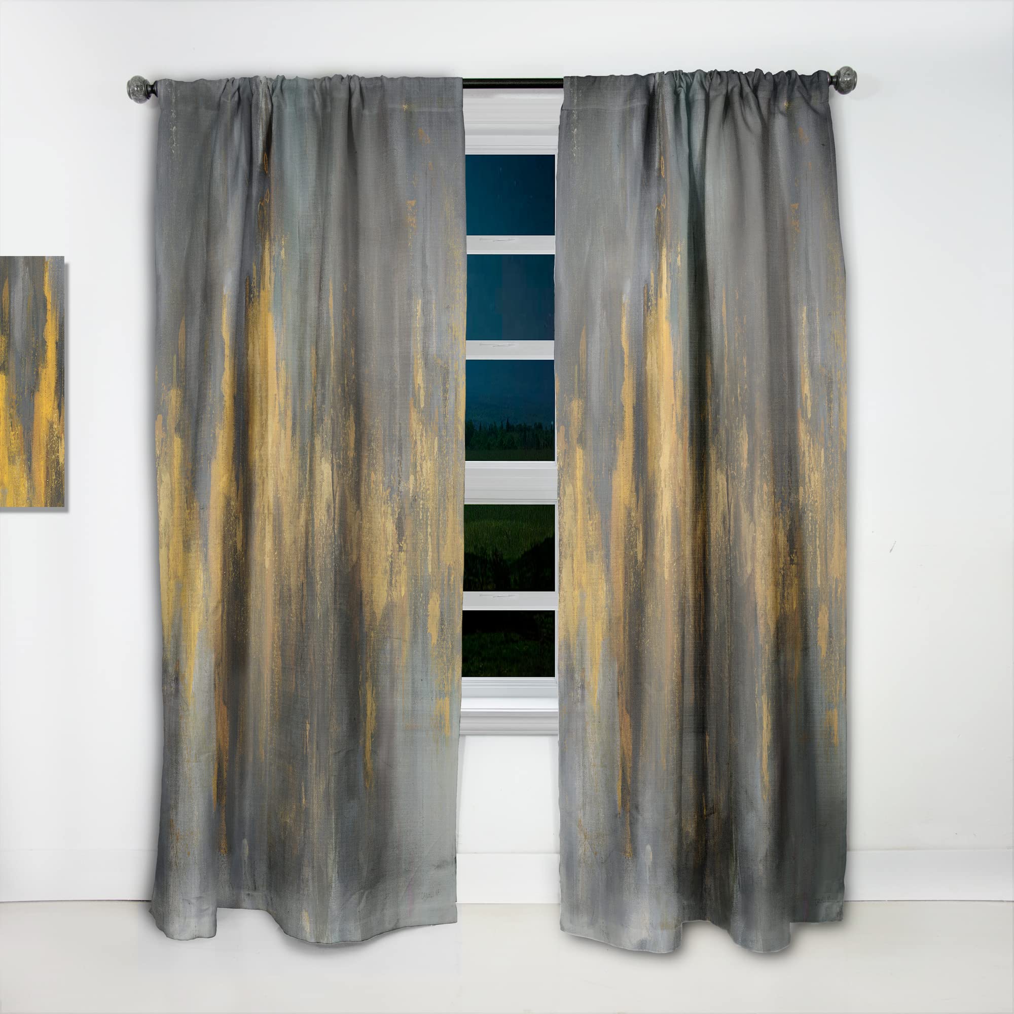 DesignQ Black and Gold Glam Abstract Thermal Insulated Curtains - Single Panel 52x63 Inches - Elegant Drapes for Bedroom & Living Room - Perfect for Home Decor and Light Blocking