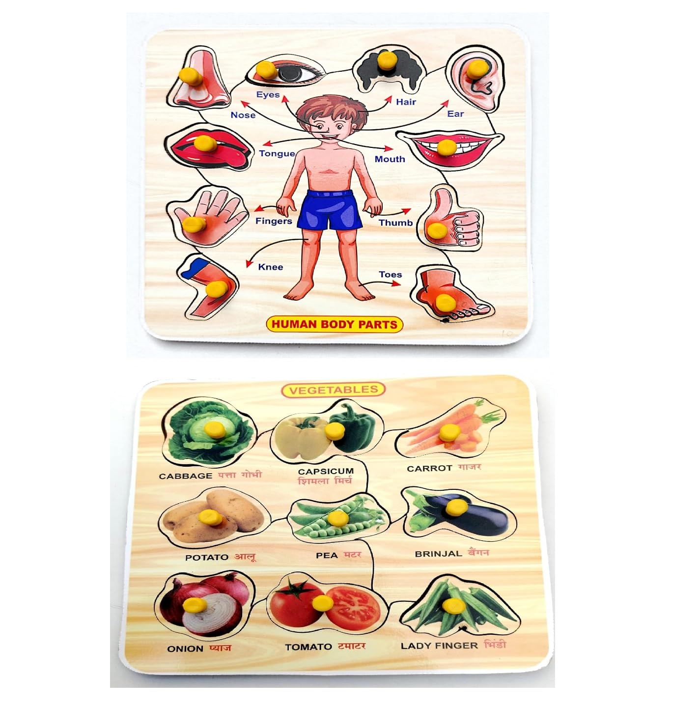 EL SMO Wooden Jigsaw Puzzles - Vegetable Body Parts Learning Game, Educational Toys for Kids & Adults (2-Pack) - Perfect for Family Game Night & Preschool Learning Activities