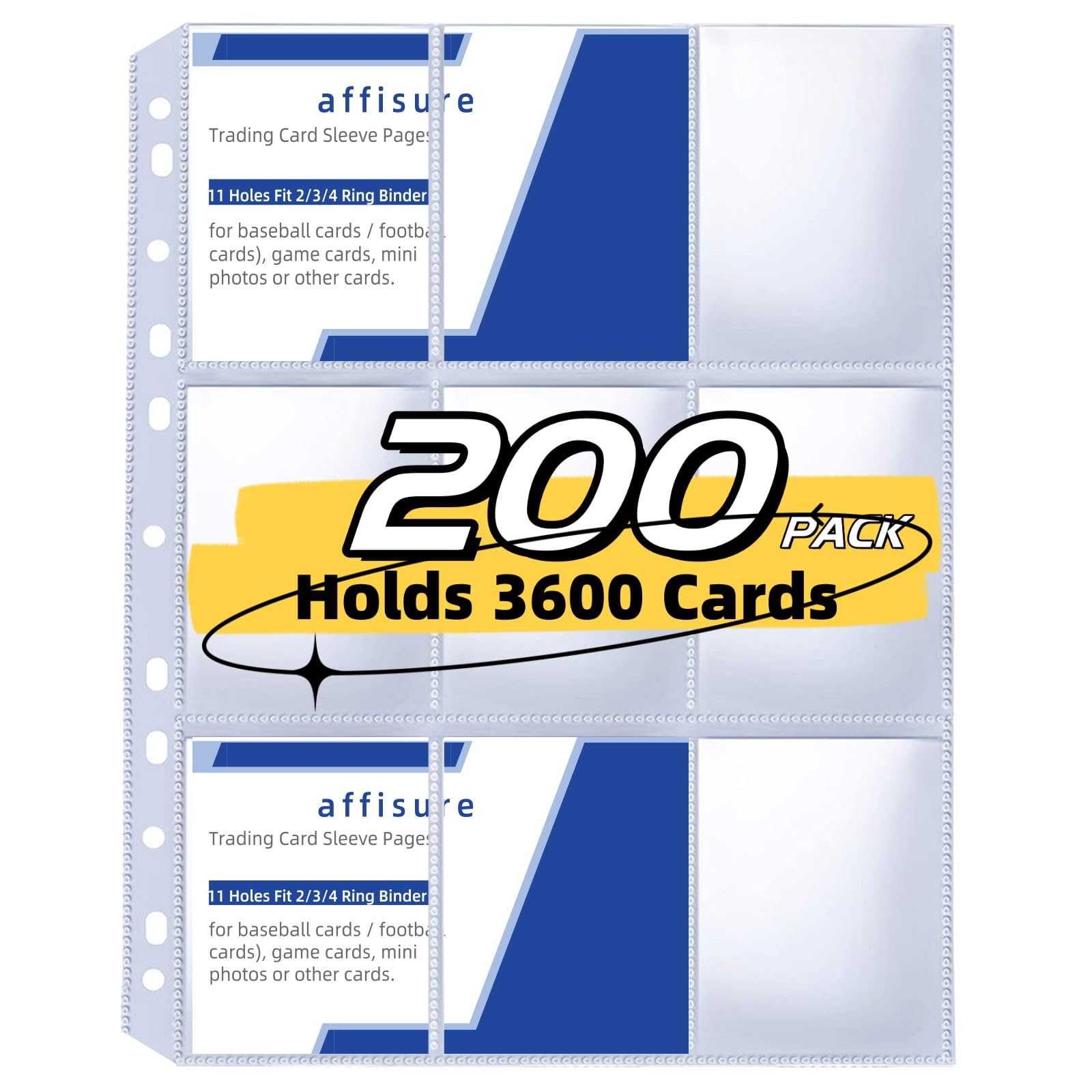 Premium 9-Pocket Card Sleeves - 200 Pack (Holds 3600 Cards) - Thickened Trading Card Binder Pages with 3-Ring Design - Perfect for Sports Cards, Pokemon, MTG, Coupons & Collectibles - Durable Storage Solution for Card Games & Trading