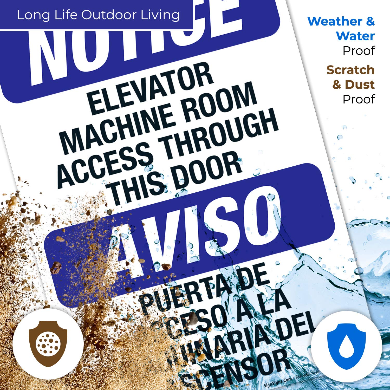 OSHA Compliant Bilingual Elevator Machine Room Access Sign - 10x14 Inches, Rust-Free .040 Aluminum, Fade Resistant for Indoor & Outdoor Use - Made in USA | Perfect for Commercial Buildings, Warehouses & Industrial Facilities