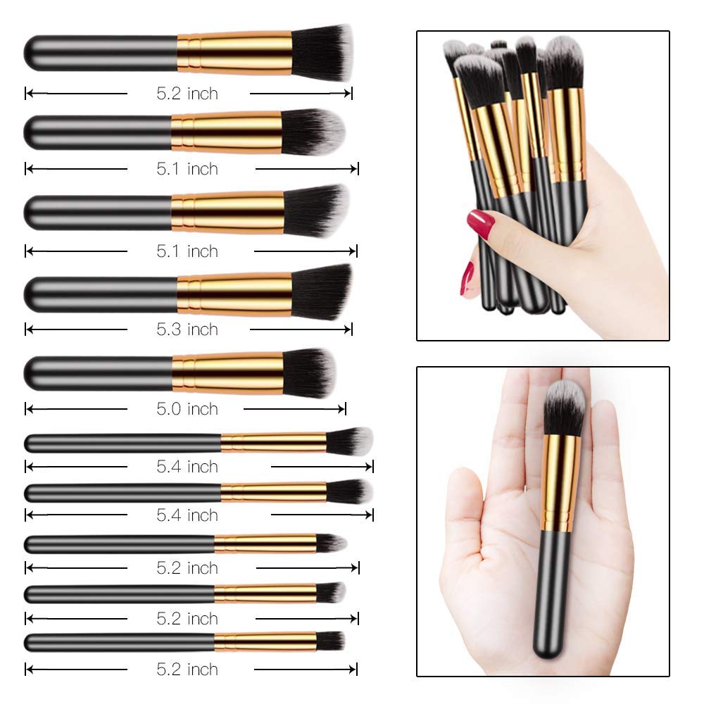 Glamzone 10Pcs Makeup Brush Set - Ultra Soft Dense Hair Foundation, Eyeshadow, Blush & Contour Brushes for Flawless Makeup Application (Black) | Perfect for Professional Makeup Artists & Beginners at Home or Salon Use