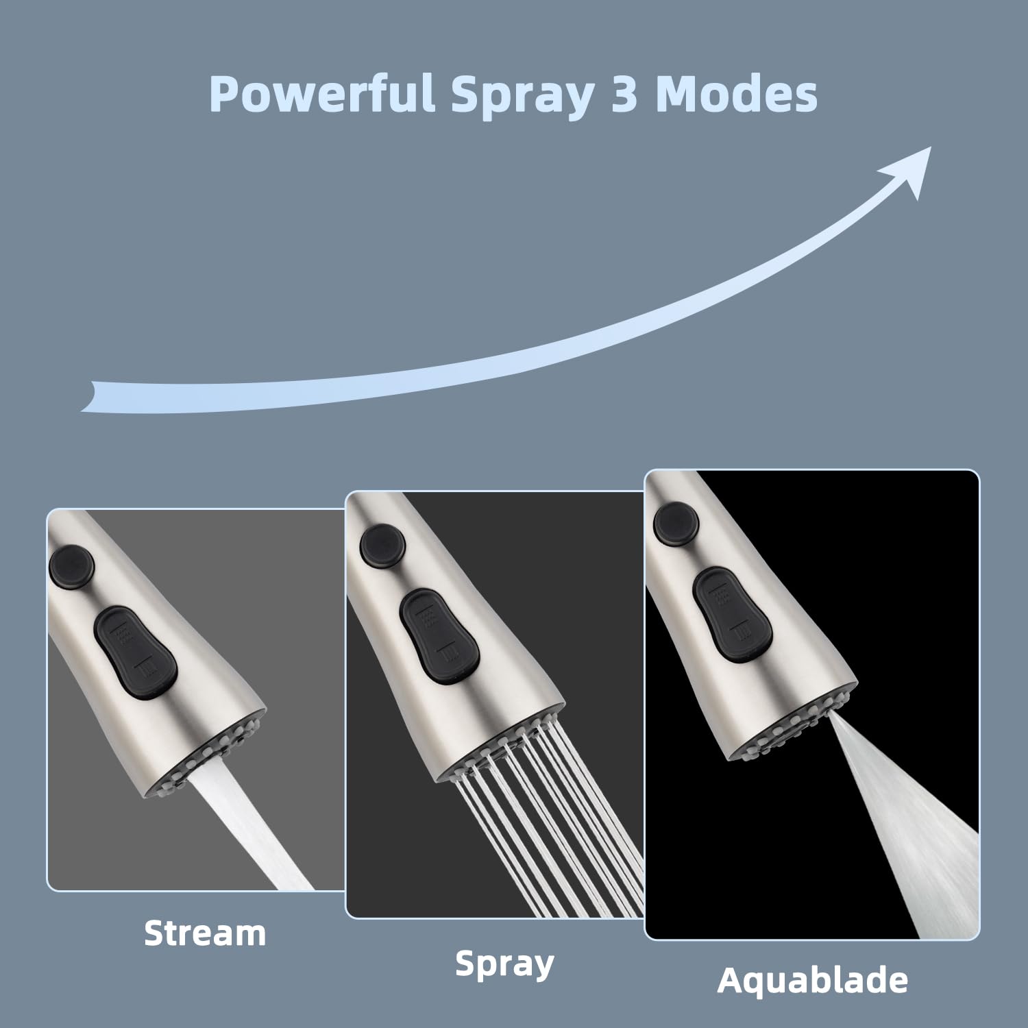 iFealClear Universal Pull Down Kitchen Faucet Spray Head Replacement - Brushed Nickel Finish, 3 Spray Modes, 15 Adapters - Compatible with Moen, Delta, American Standard Faucets - Perfect for Washing Dishes, Cleaning Sinks & Food Prep