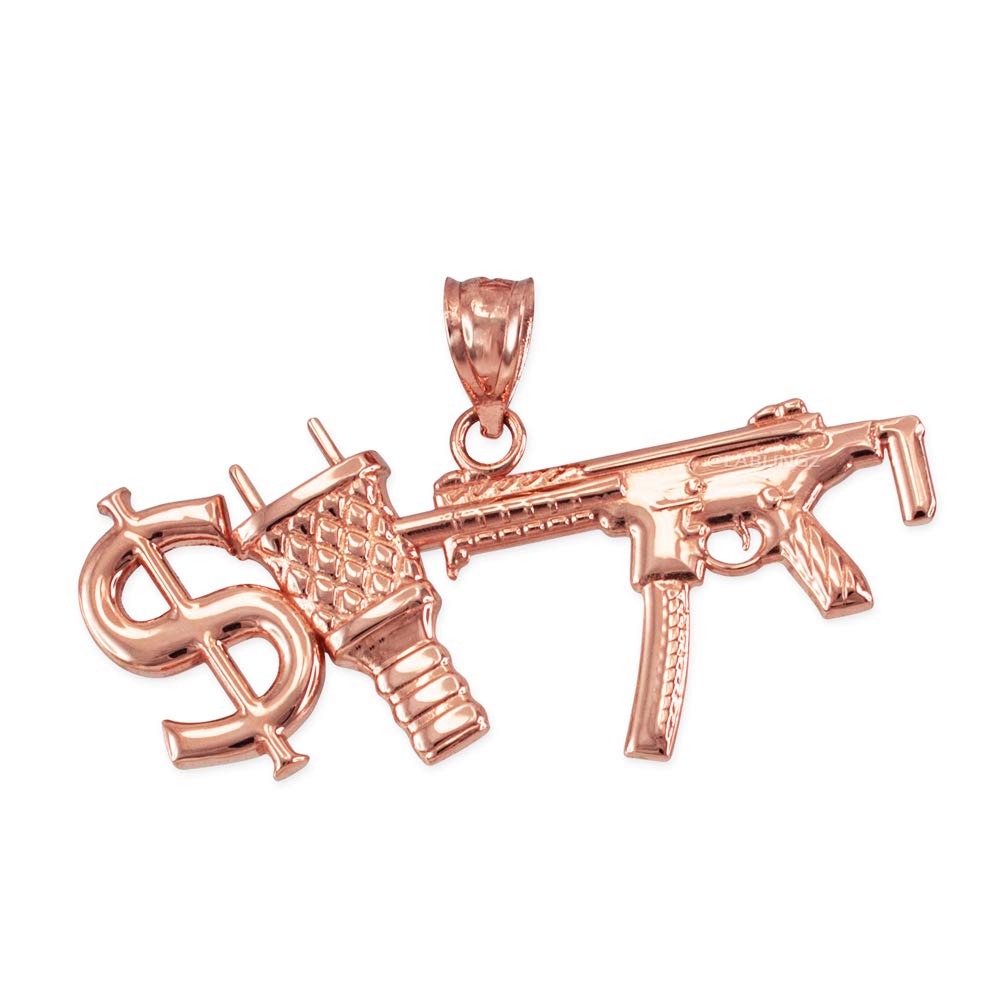 10K Rose Gold Dollar Sign Hip Hop Pendant Necklace for Men - Gangster Money Gun Jewelry - Perfect for Rappers, Streetwear & Urban Fashion (LA BLINGZ)