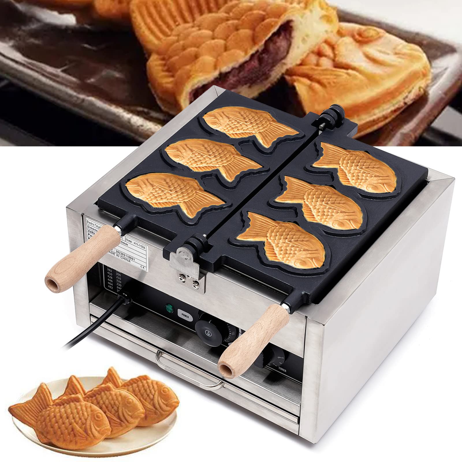 3Pcs Fish Shaped Waffle Maker Machine - 110V Commercial Electric Taiyaki Baker with Nonstick Coating - Stainless Steel Fish Cake Maker for Bakeries, Snack Bars & Home Use - Perfect for Breakfast, Desserts & Party Snacks