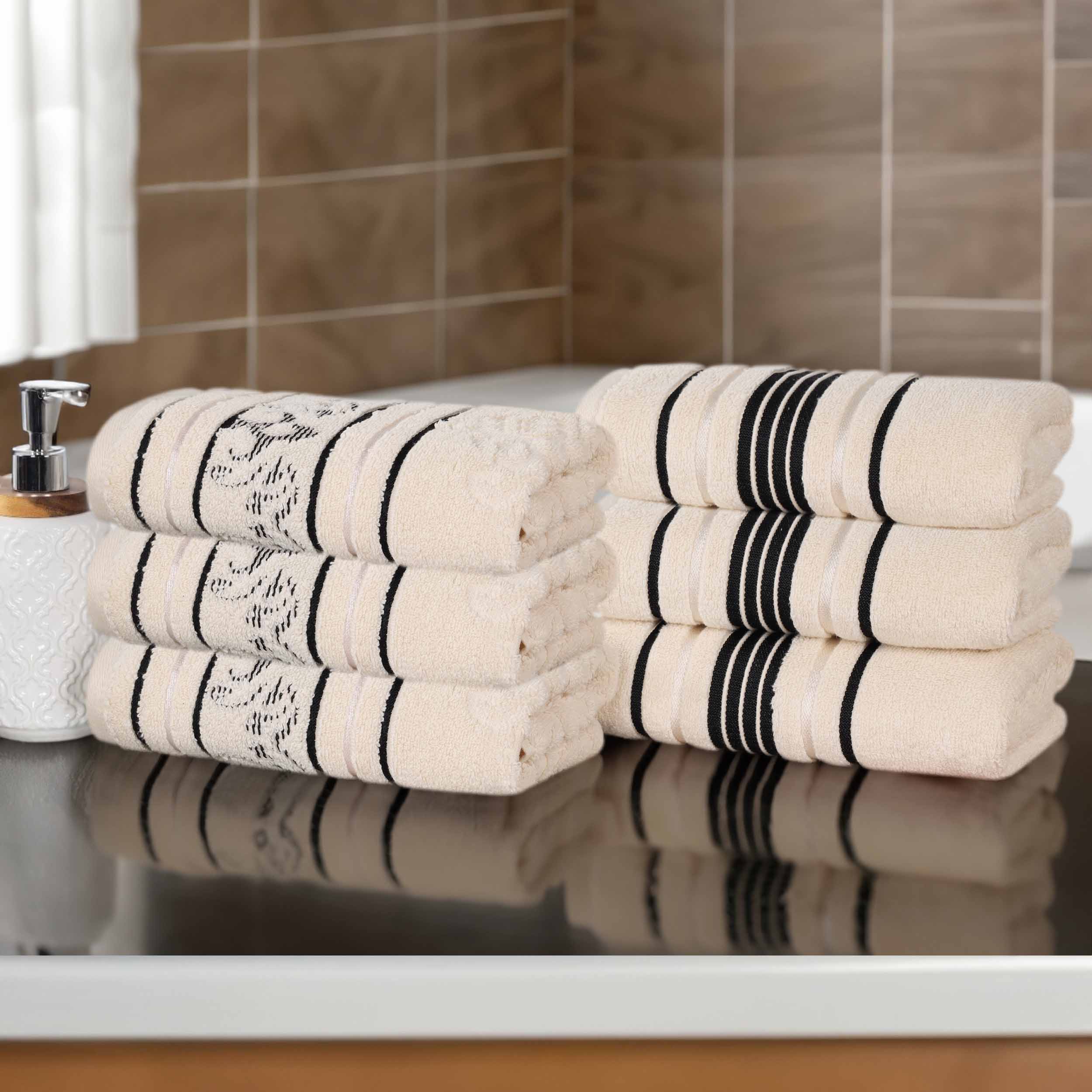 Premium 6-Pack Sadie Zero Twist Cotton Hand Towels - Solid & Jacquard Floral Designs | Soft, Absorbent Bath & Kitchen Towels for Home, Spa, and Guest Use