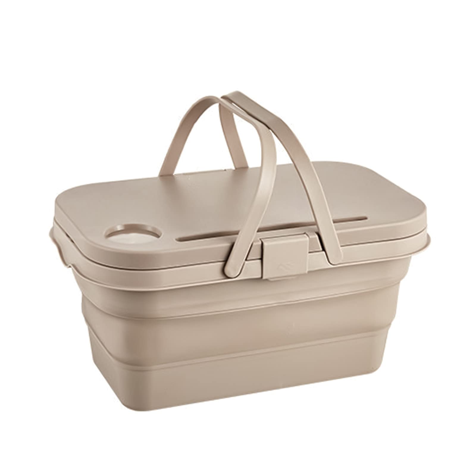 Premium 15L Folding Picnic Basket with Multi-Function Lid, Food Tray Table, Phone & Cup Holders - Perfect for Outdoor Picnics, Beach, Camping, Hiking, Fishing (Coffee Brown) | Ideal for Family Gatherings, Romantic Dates & Nature Adventures