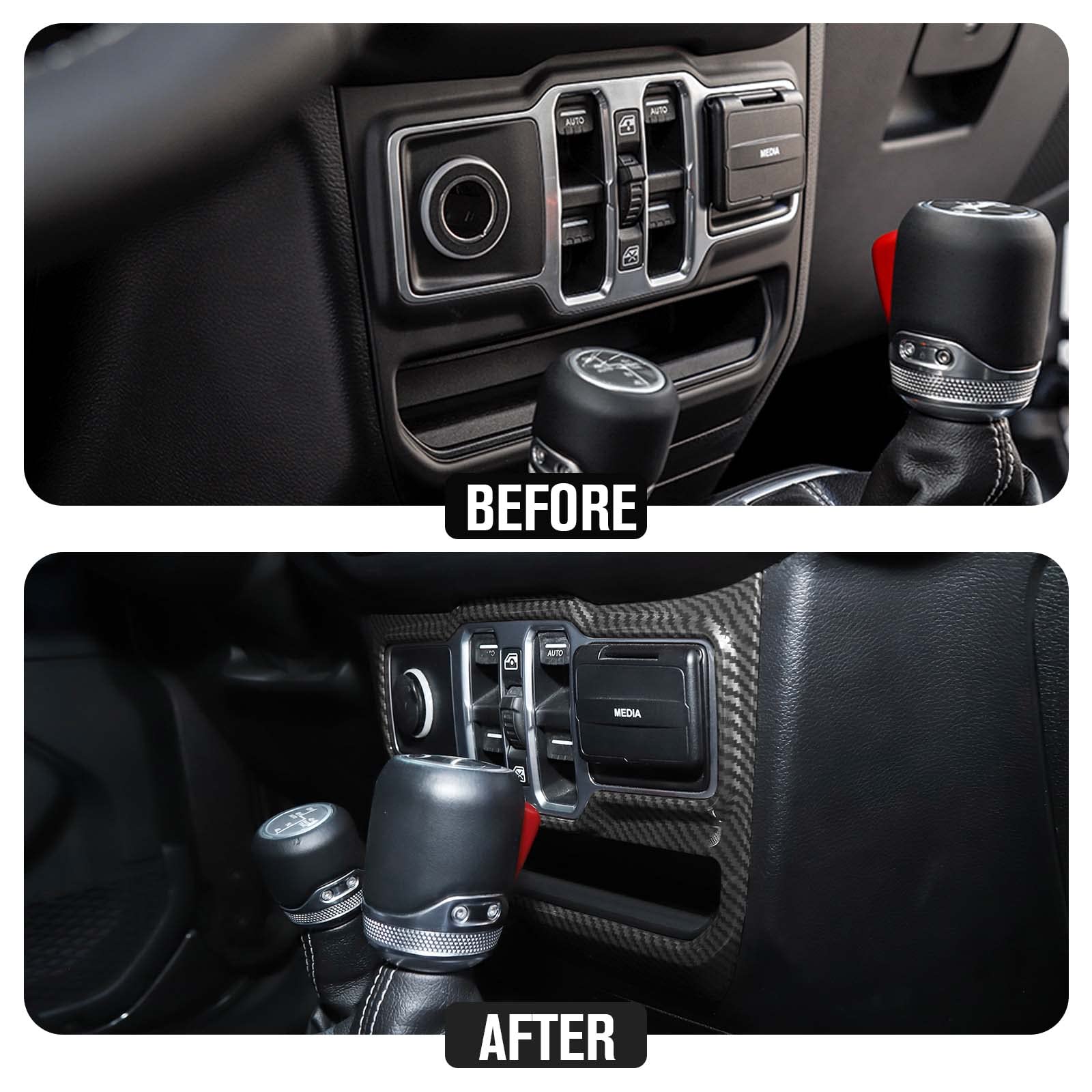 JeCar Carbon Fiber Window Control Panel Trim Cover for Jeep Wrangler 2018-2023 JL & JLU Models - Interior Accessories & Dashboard Decoration - Perfect for Off-Roading & Car Customization