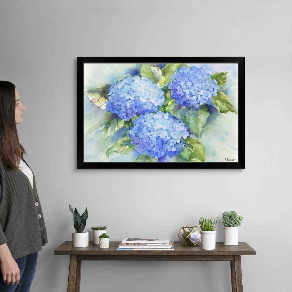 Sky Blue Hydrangea Black Framed Wall Art Print - Botanical Flower Painting for Home & Office Decor - Perfect for Living Room, Bedroom or Gift