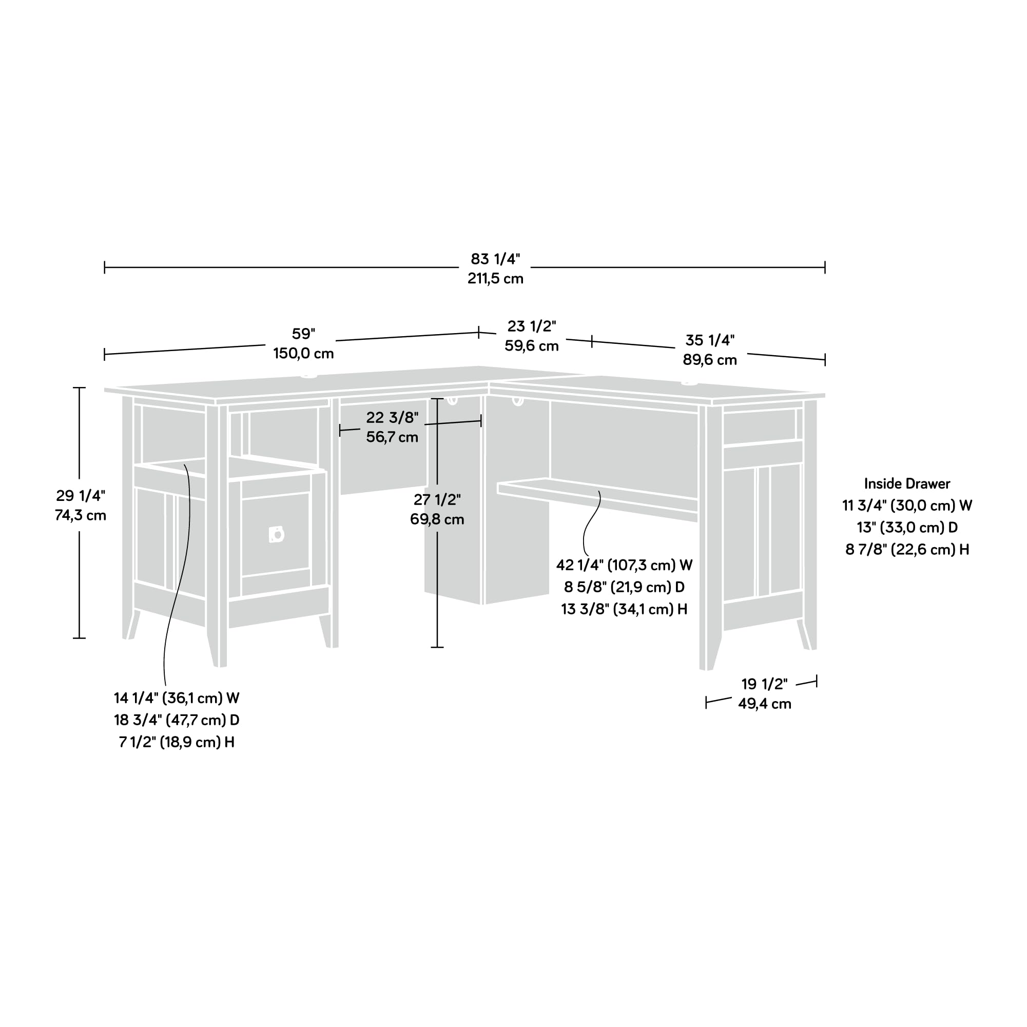 Sauder August Hill L-Shaped Farmhouse Office Desk - Corner Computer Desk with File Drawer & Cable Management in Mystic Oak Finish | Perfect for Home Office, Study Room & Small Spaces