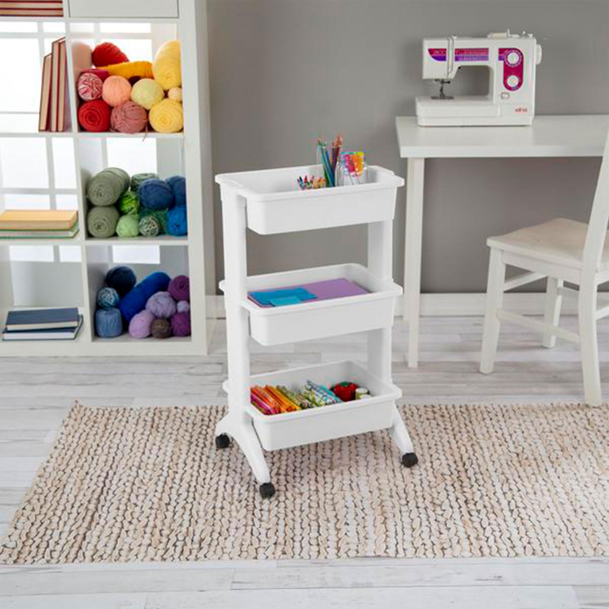 Sterilite 3-Tier Rolling Utility Cart with 360° Wheels - 10 lb Capacity per Tier, White Storage Organizer (6-Pack) - Perfect for Kitchen, Bathroom, Office & Dorm Organization