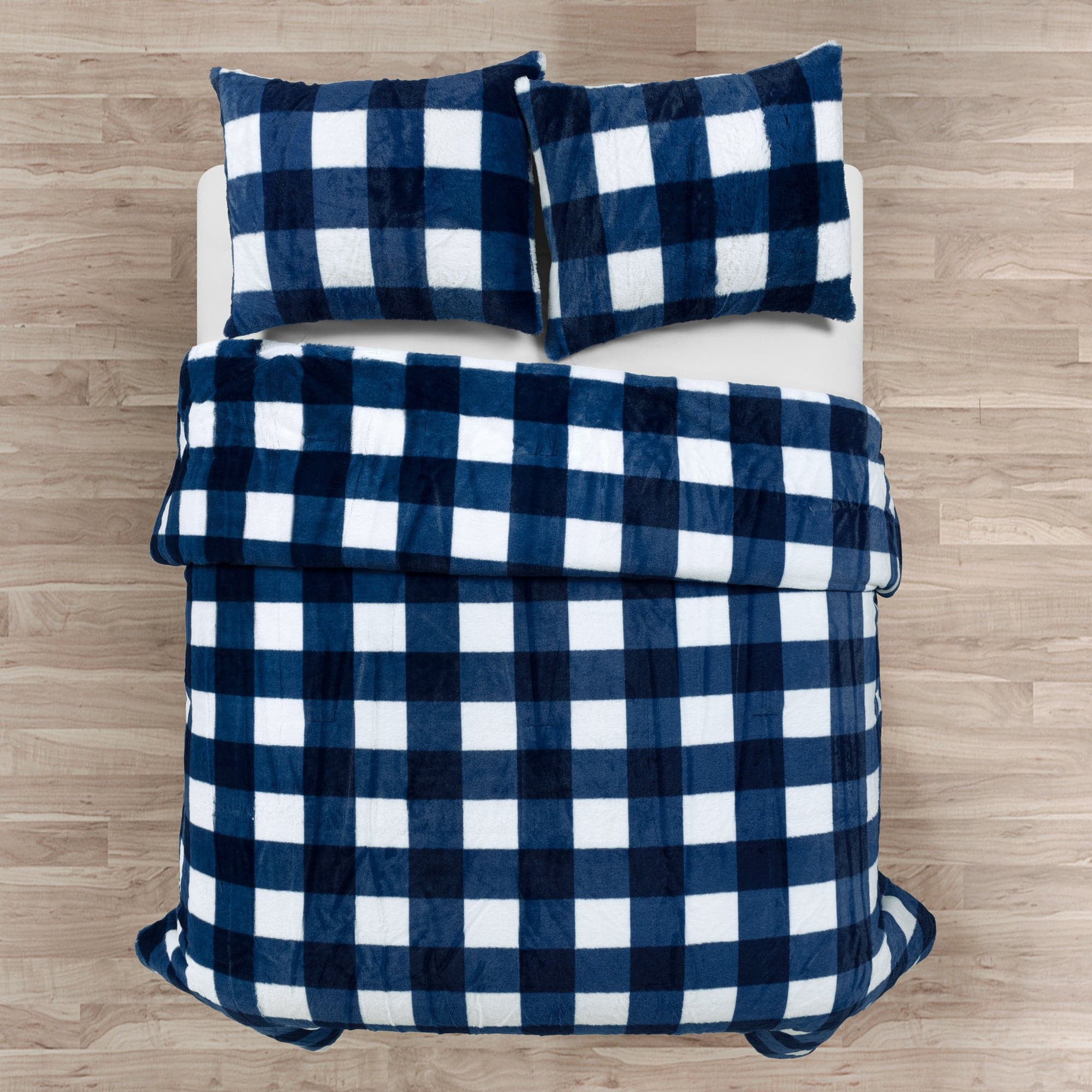 Plaid Ultra Soft Faux Fur All Season Comforter Set - Queen Size Bedding with Pillow Shams - Cozy Winter & Lightweight Summer Comforter for Bedroom, Guest Room, Dorm