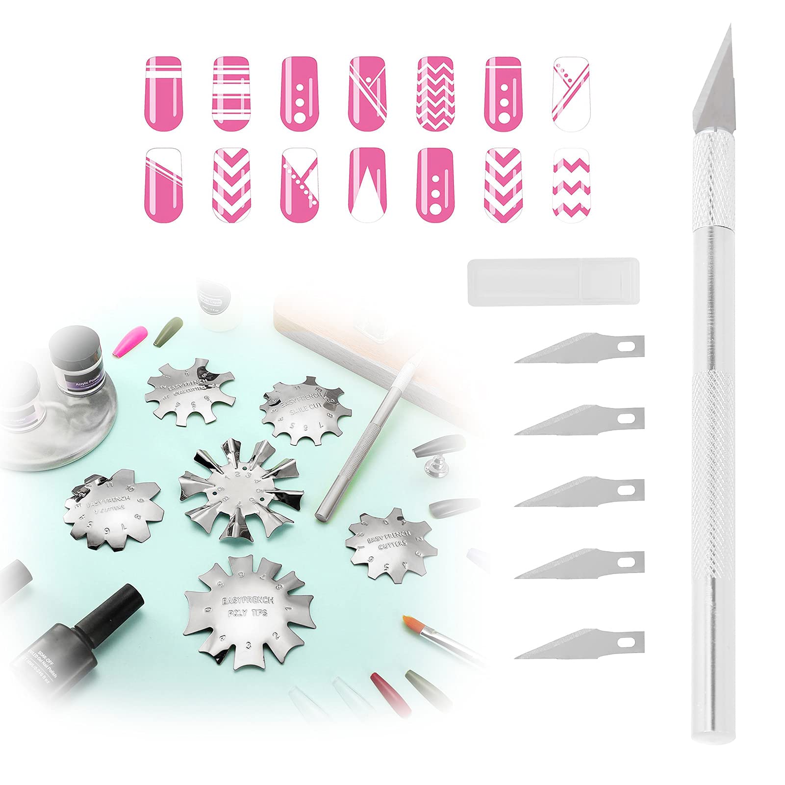 Professional Nail Manicure Edge Trimmer Templates - Easy Grip Silver Nail Edge Guides for Manicurists, Nail Schools & Salons - Perfect for Beginners & DIY Home Nail Care