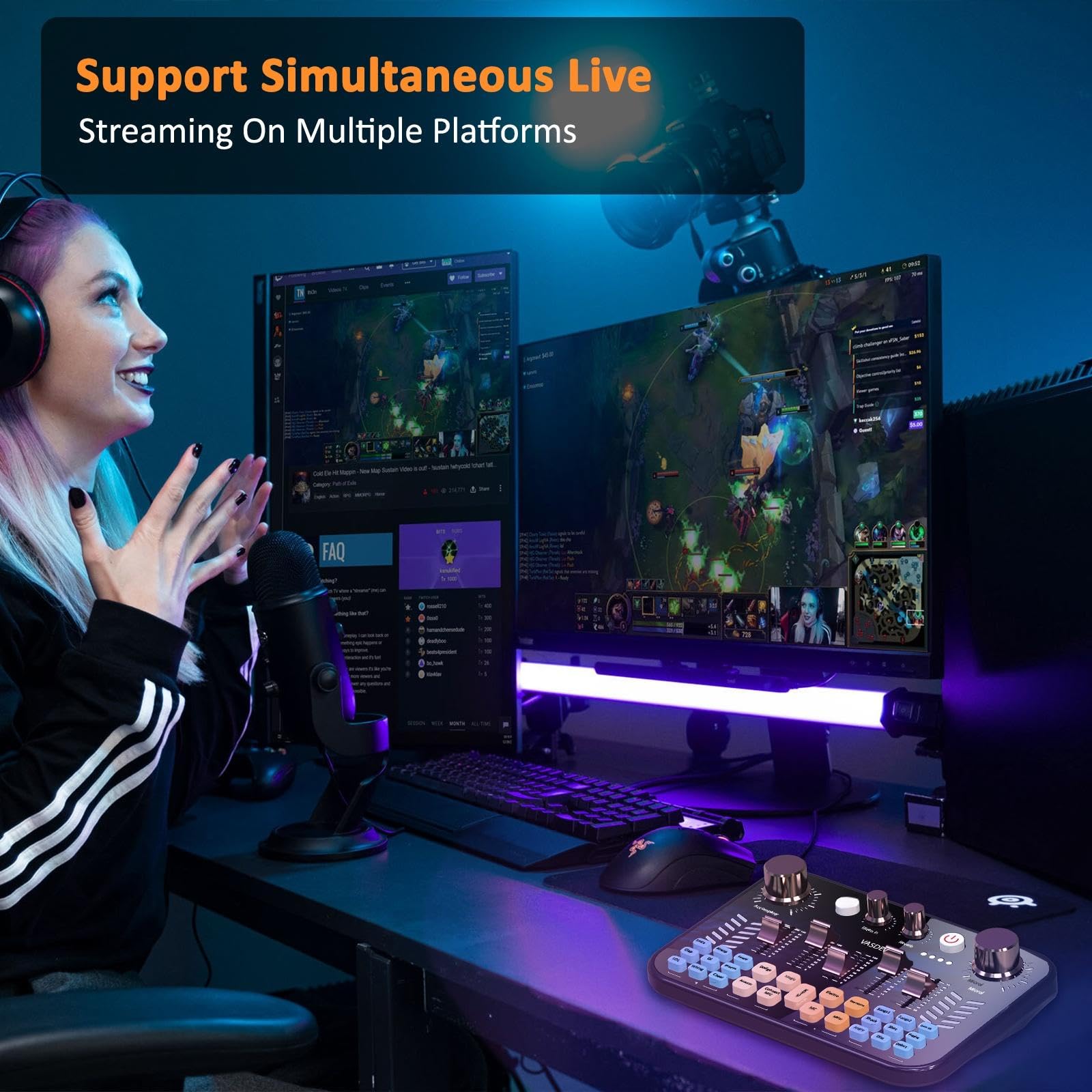 VASDEV Podcast Soundboard Equipment Bundle with Bluetooth Voice Changer & DJ Controller - Perfect for Live Streaming, Singing, Gaming, and Professional Audio Production