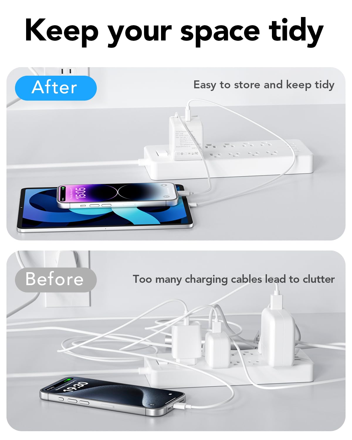 35W PD Fast USB Retractable Wall Charger - Compact Portable Charger Block for Apple iPhone 15/14, iPad, Tablet & Multiple Devices | Perfect for Travel, Home & Office Use