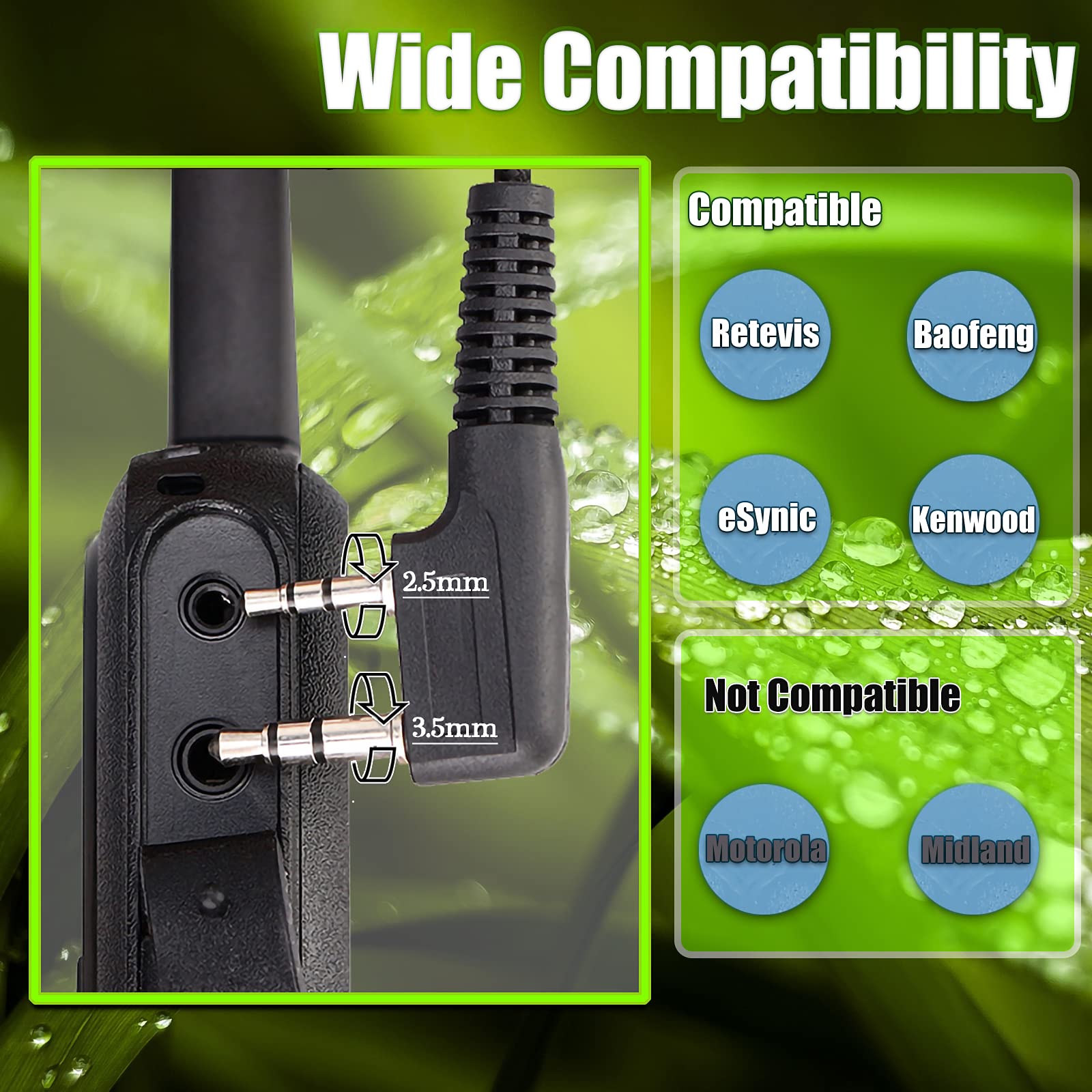 Retevis RS114 Two-Way Radio Speaker Mic IP54 Waterproof 2 Pin Compatible with RT24 RT27 RT3S RT5R RT81 RT1 Baofeng UV-5R BF-888S Kenwood Walkie Talkies (1 Pack) - Ideal for Outdoor Adventures, Construction Sites, and Security Teams