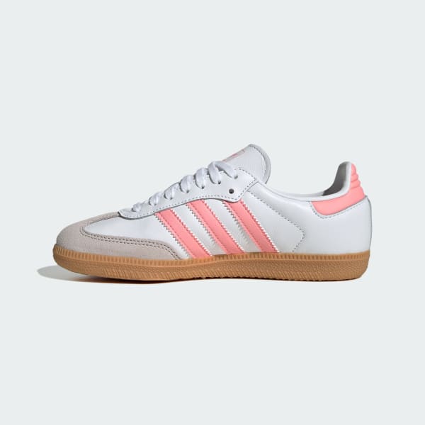 Adidas Kids' Samba OG Sneakers - White & Coral Pink | Classic Soccer-Inspired Shoes for Boys & Girls | Perfect for School, Sports & Casual Wear