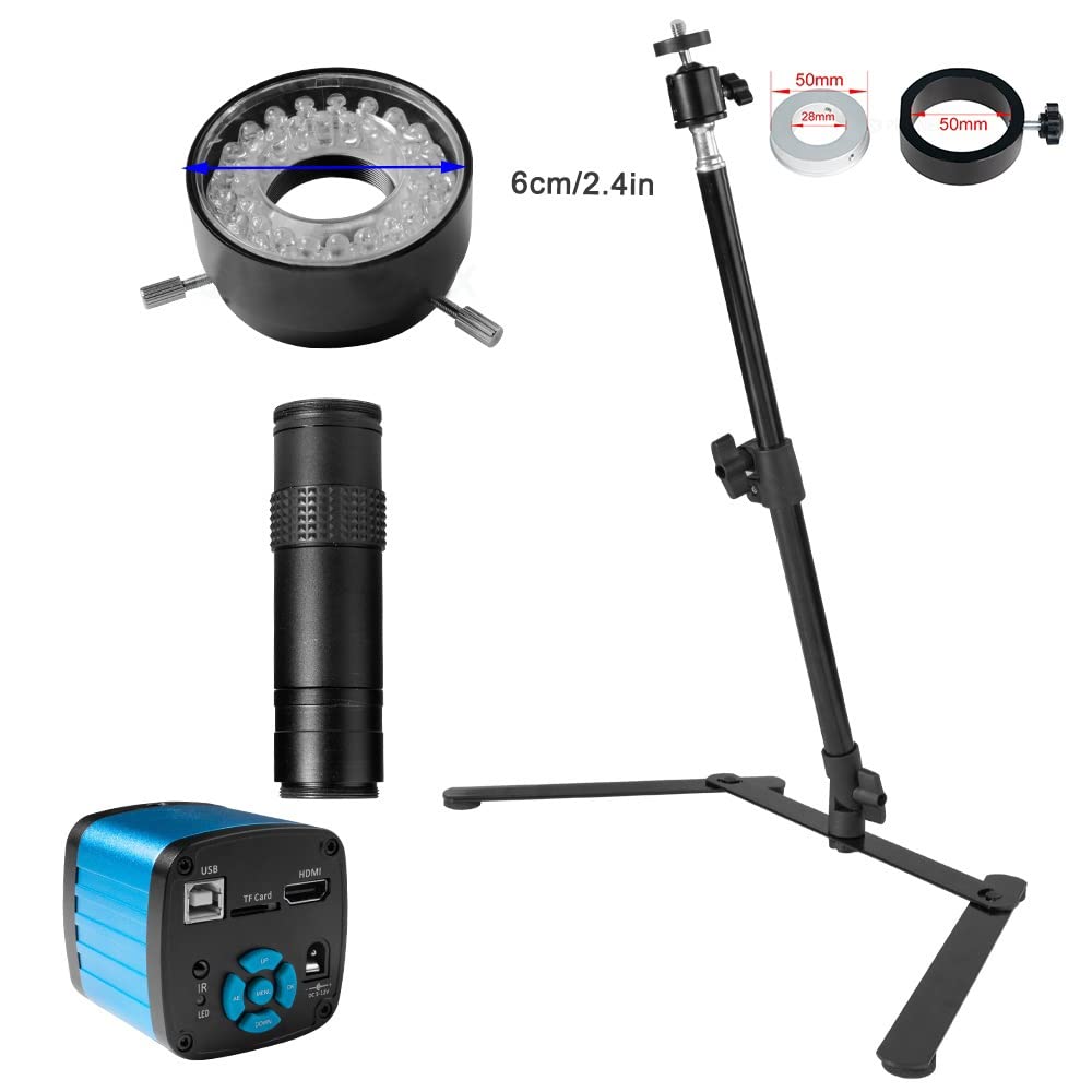 48MP 4K Industrial Microscope Camera with 1-130X Zoom - HDMI & USB Digital Microscope for PCB Repair, Soldering, Jewelry Inspection - Includes C Mount Lens & Desktop Tripod - Perfect for Electronics, Watchmaking & Science Labs