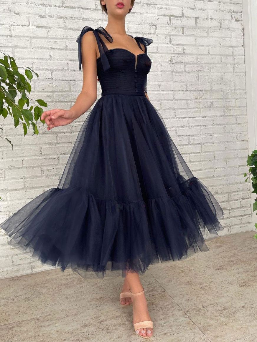 Elegant Dark Blue Tulle Prom Dress for Women - Formal Evening Gown for Homecoming, Ball, and Special Occasions