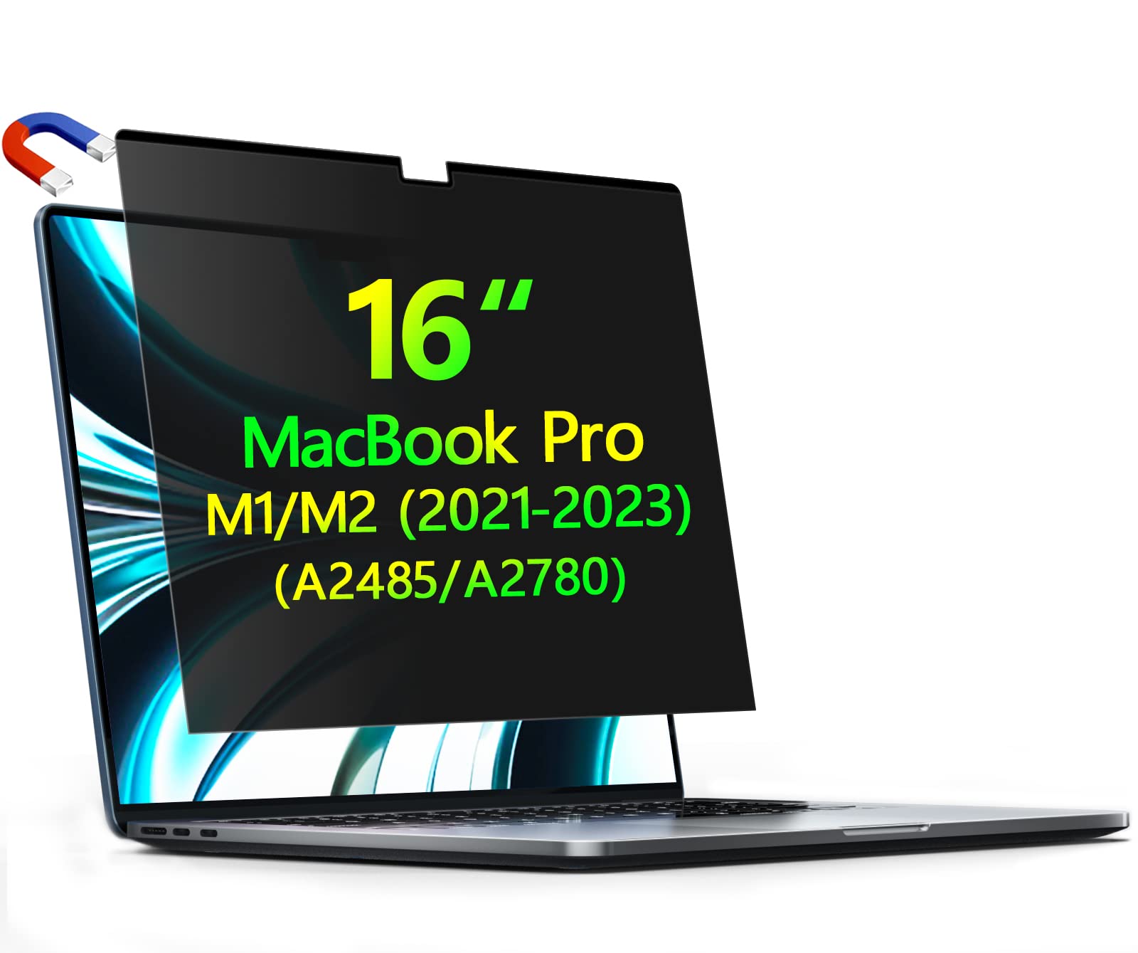 MacBook Pro 16 Inch Privacy Screen (2021-2023 Models) - Magnetic Anti-Glare Filter for M1 Pro/M1 Max & M2 Pro/M2 Max Chips (A2485/A2780) - Removable Laptop Screen Protector for Office, Travel and Public Workspaces