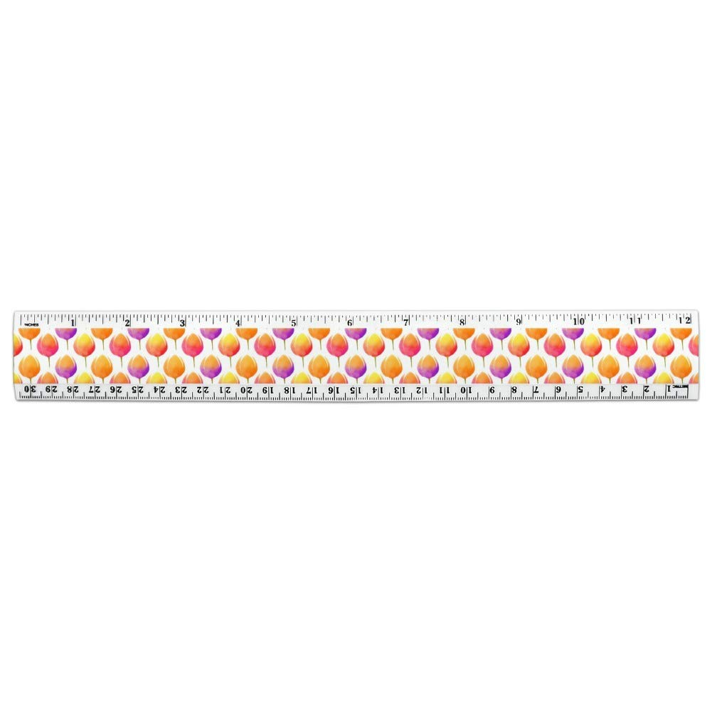 12 Inch Watercolor Tulip Plastic Ruler with Standard & Metric Measurements - Perfect for School, Office, and Art Projects