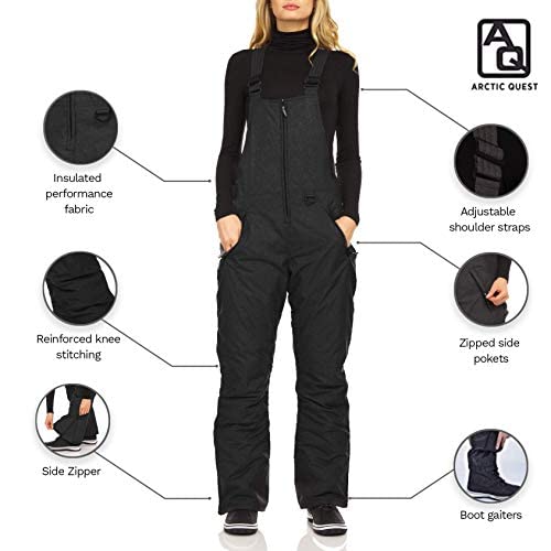 Arctic Quest Women's Insulated Waterproof Snow Bibs - Water Resistant Ski Pants for Snowboarding & Winter Sports - Warm Thermal Overalls for Cold Weather Adventures