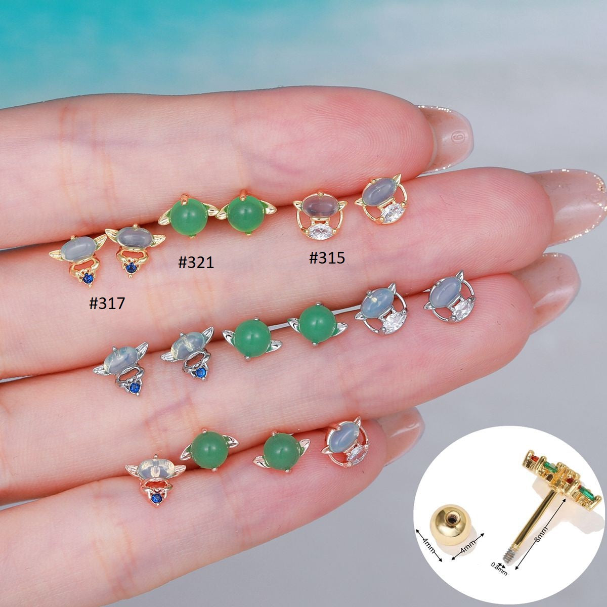 20G Cartilage CZ Stud Earrings - Helix & Conch Barbell Stud Earrings for Women | EGD0317 | Perfect for Piercing Jewelry, Daily Wear & Gift Giving