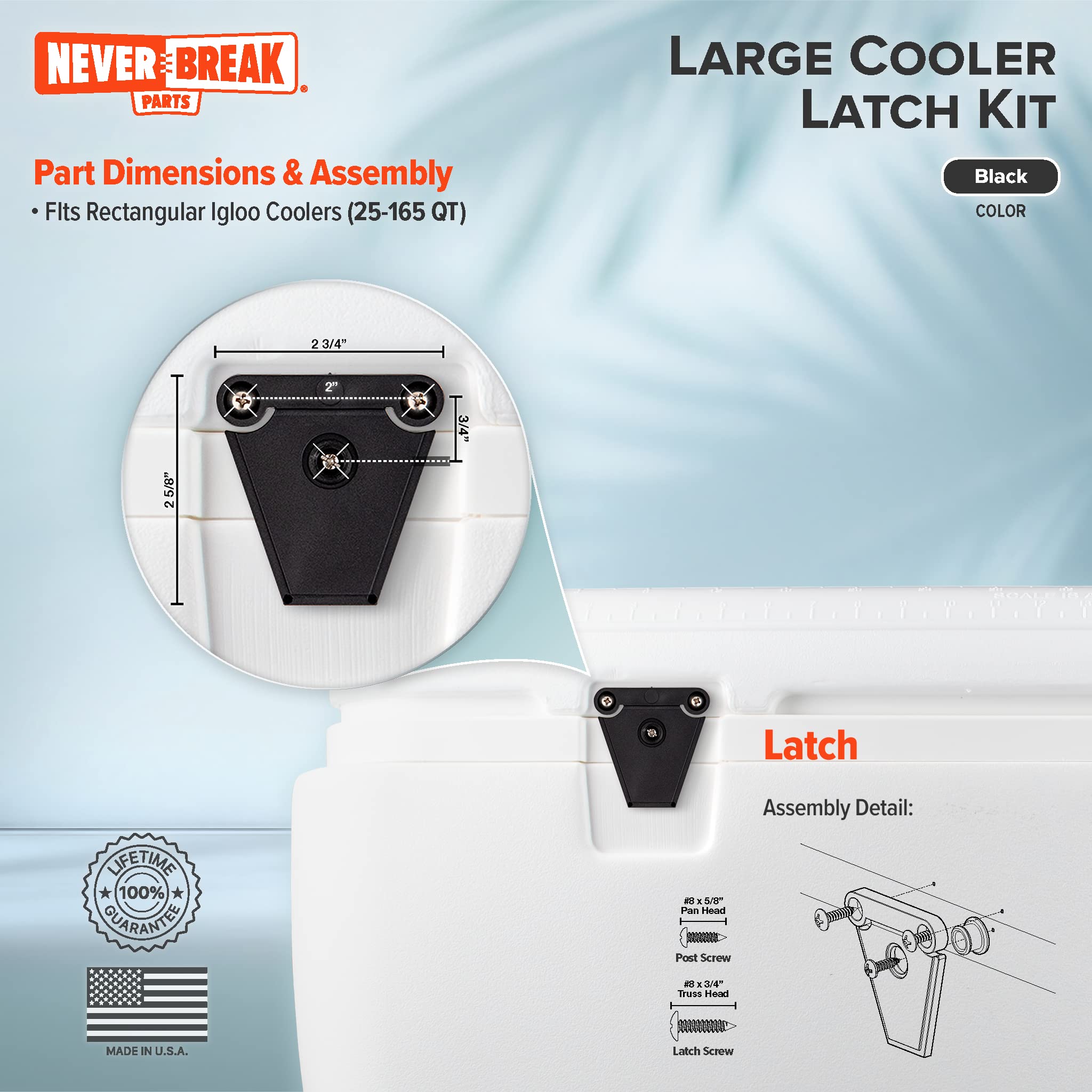 NeverBreak Parts - 2 Pack High Strength Igloo Cooler Replacement Latches with Posts and Screws | Durable Ice Chest Repair Kit for Outdoor Adventures and Camping Trips