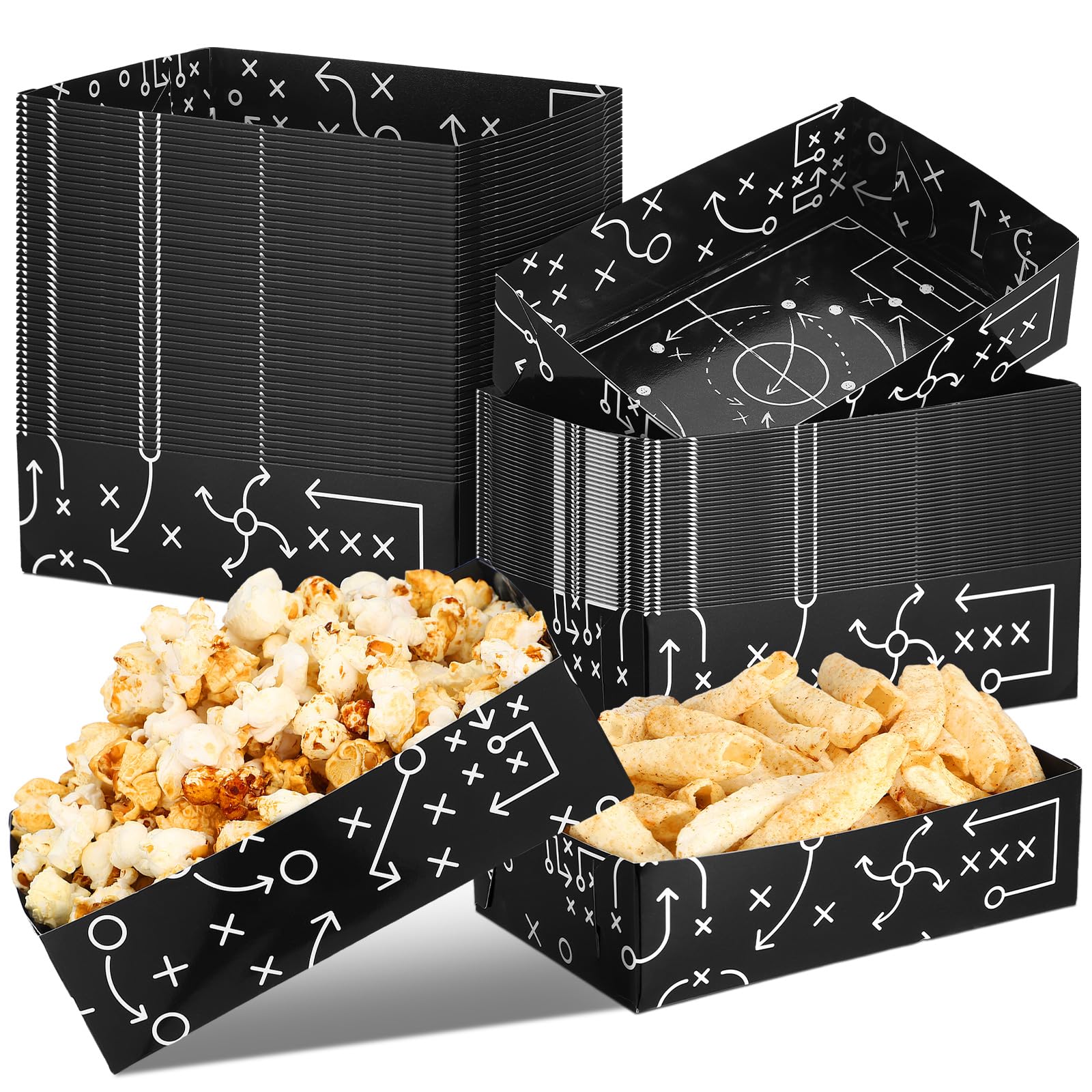 50-Pack Honeydak Football Party Supplies - Black & White Soccer Themed Paper Food Trays, Serving Boats & Dessert Plates for Super Bowl, Birthday & Sports Themed Events - Perfect for Game Day Decorations & Party Snack Serving