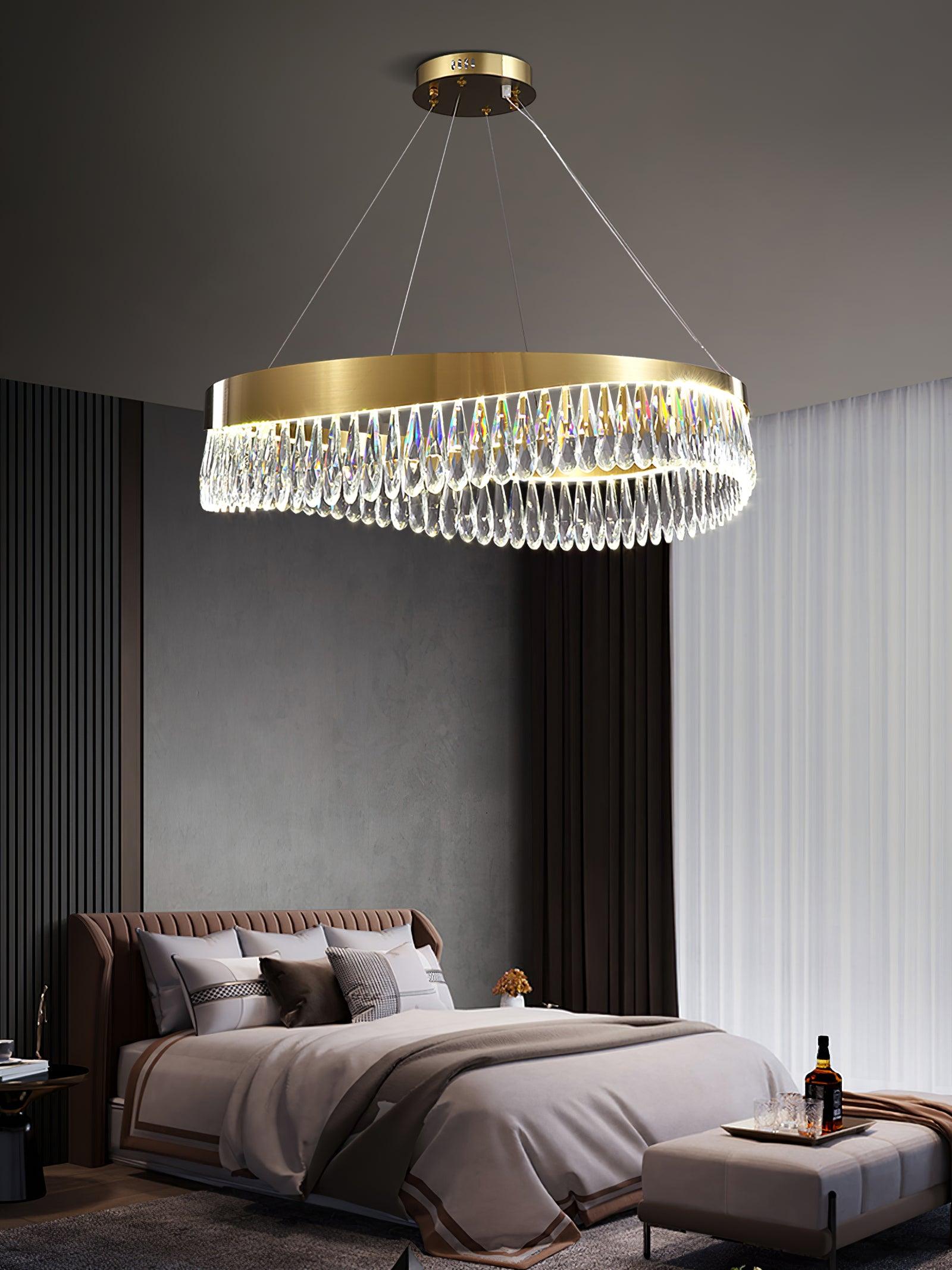 Elegant Crystal Pendant Chandelier - Modern Glass Ceiling Light Fixture for Dining Room, Living Room, Bedroom Decor