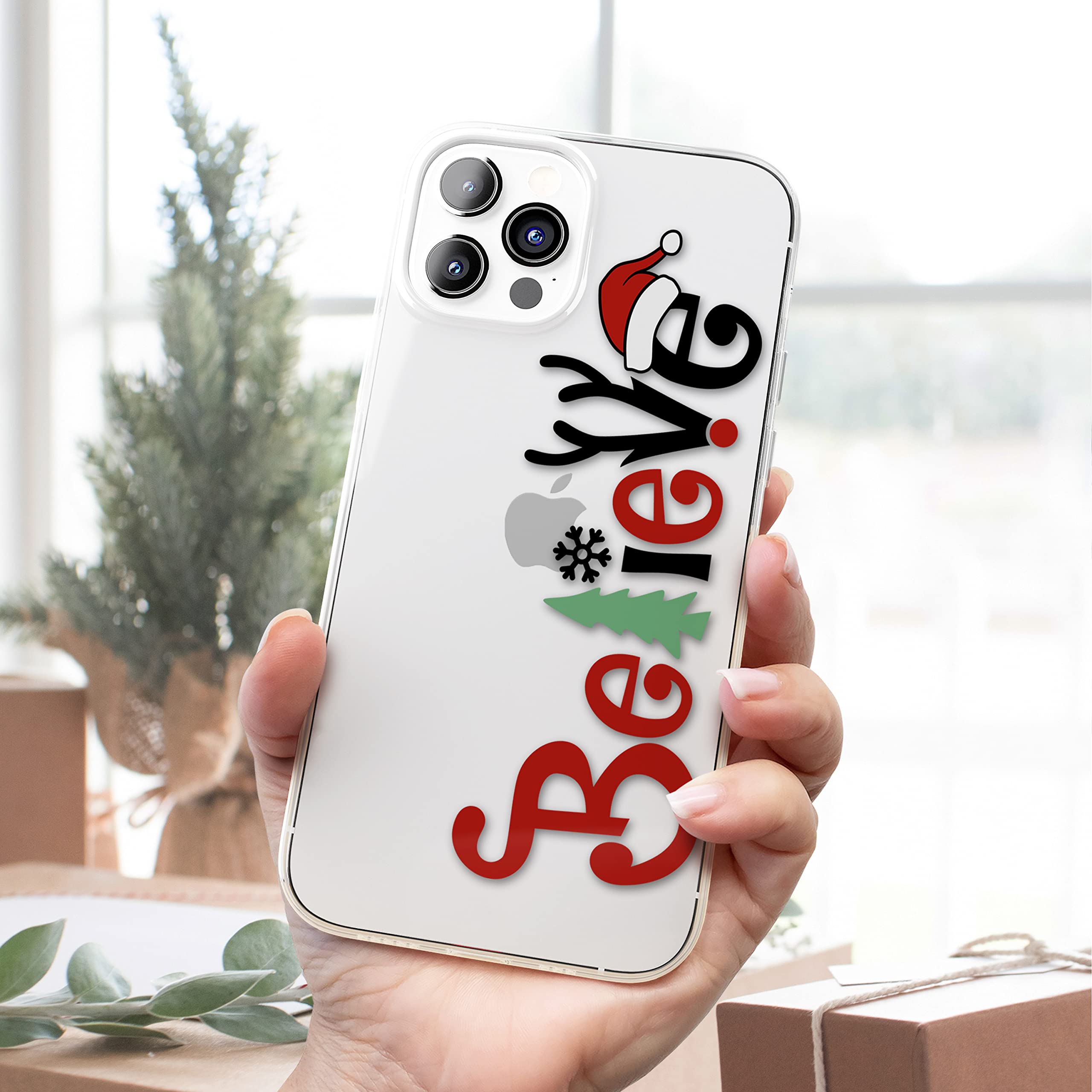 Believe Christmas iPhone Case for iPhone 16 Pro Max/15 Plus/14/13 mini/12/11/XS/XR/X - Clear Transparent Slim Flexible Protective Cover - Perfect for Holiday Gifts & Winter Celebrations
