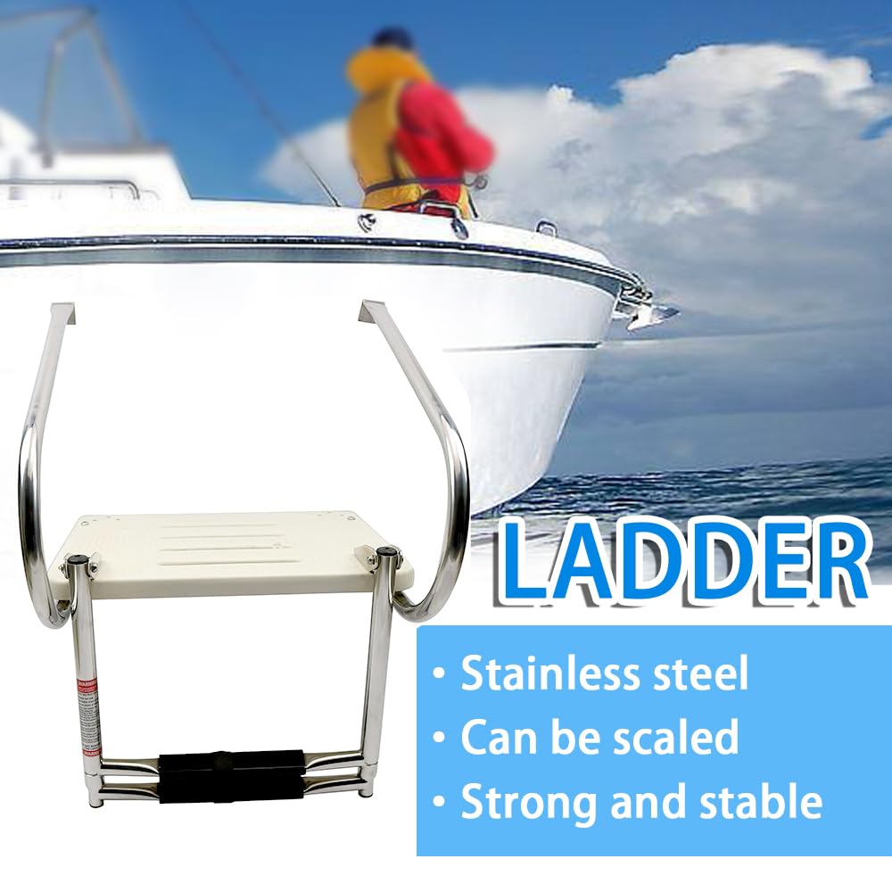Premium Fiberglass Swim Platform with Stainless Steel Telescoping Ladder & 2 Handrails - Heavy Duty Marine Boat Accessory for Easy Boarding, Swimming & Water Sports