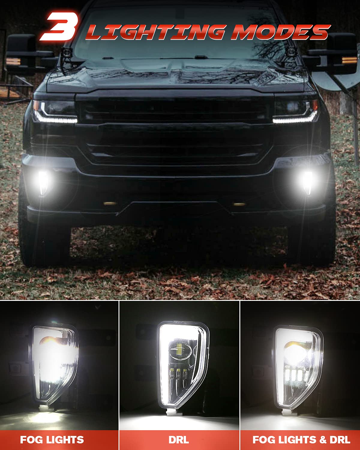 LED Fog Lights Assembly for 2016-2018 Chevy Silverado 1500 - DOT Approved Bumper Driving Lights with DRL Halo Black - Perfect for Night Driving & Off-Road Adventures